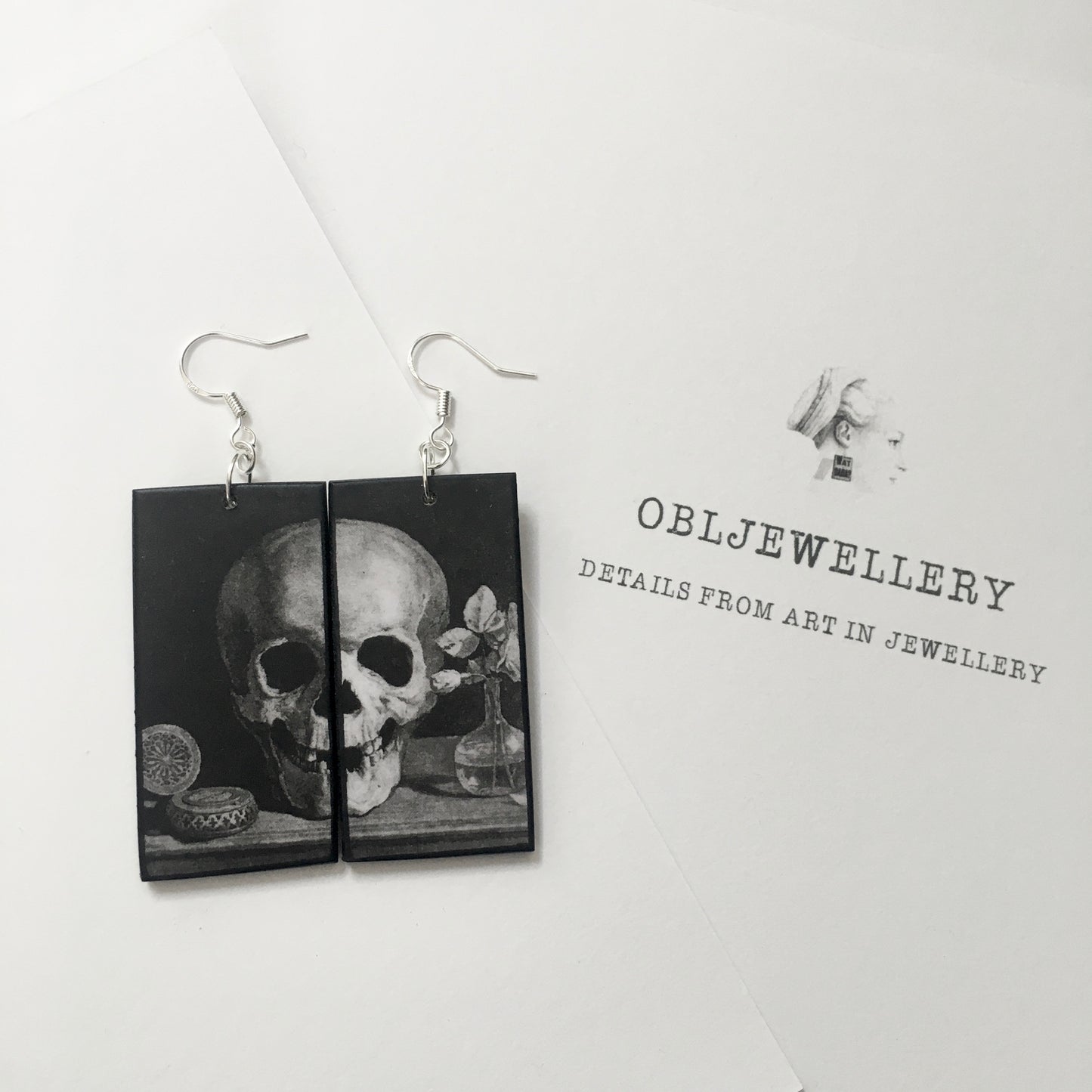 Museum-Inspired Sustainable Earrings Memento Mori art earrings Obljewellery