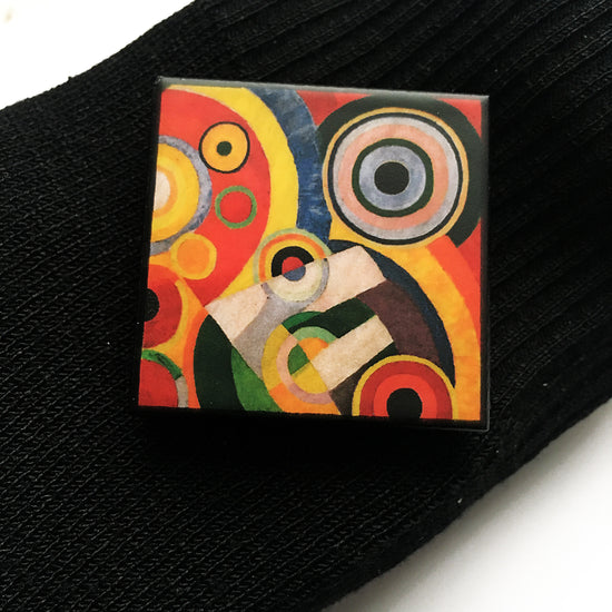 Rhythm Joy and Life Painting by Robert Delaunay Bring elegance and eccentricity to your style with our colorful artistic brooches, a must-have for any museum lover. Obljewellery brooches collection, sustainable, art based jewellery. Eccentric gift.