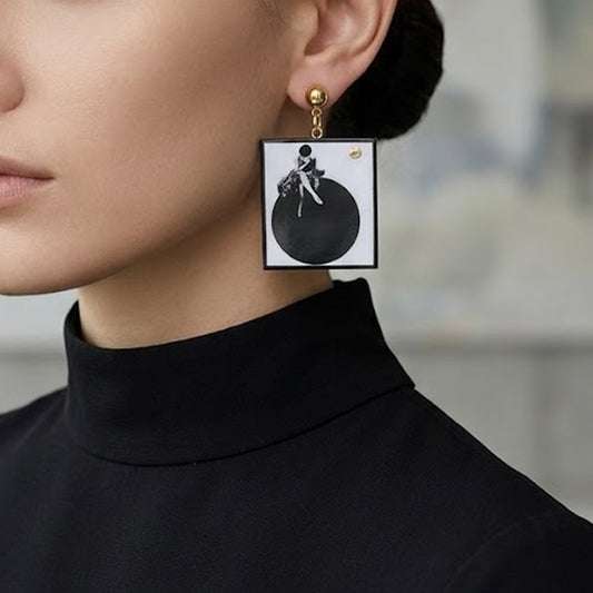 Minimalist Bauhaus Wooden Drop Earrings - Sustainable Art Jewelry