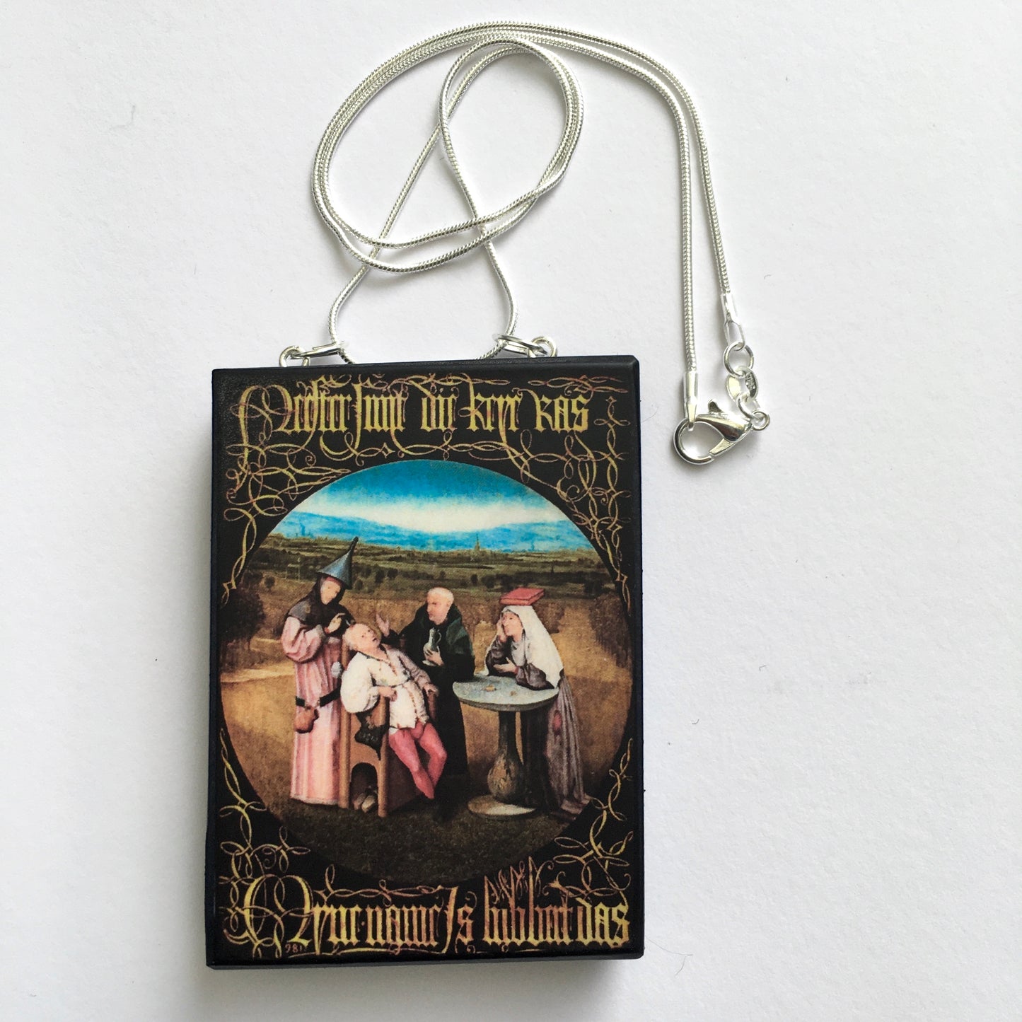 Museum-Inspired Sustainable Necklace Hieronymus Bosch, Cutting the Stone necklace Obljewellery