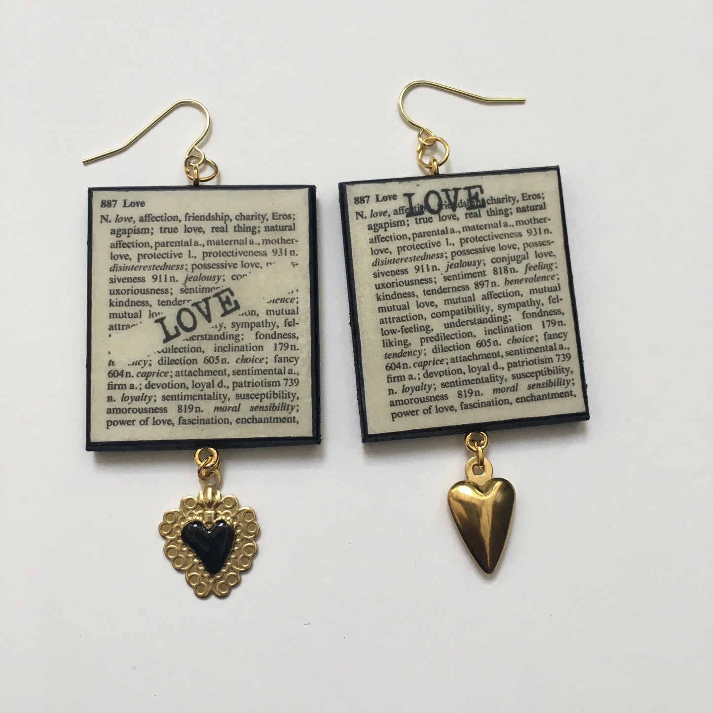 Museum-Inspired Sustainable Earrings Love Thesaurus word Obljewellery