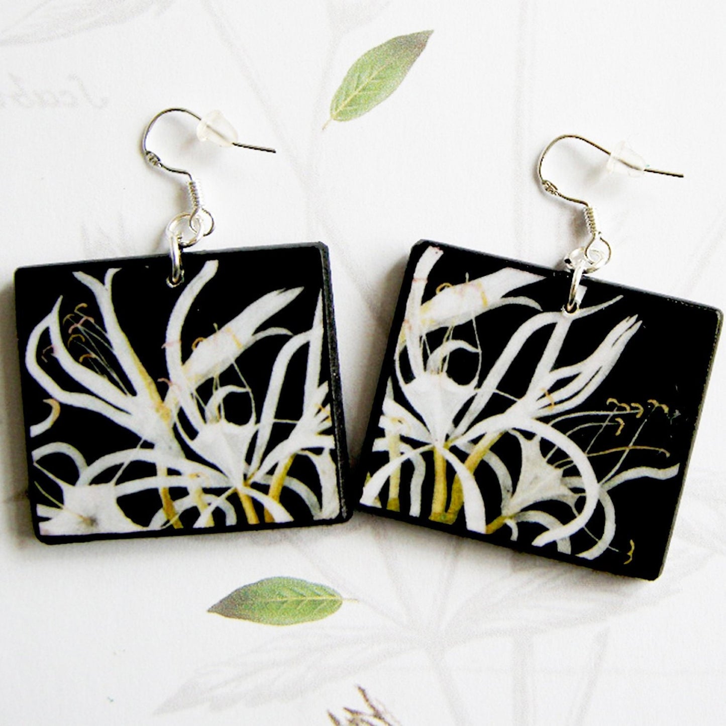 Mary Delany, sustainable wooden earrings. Artsy gift earrings.