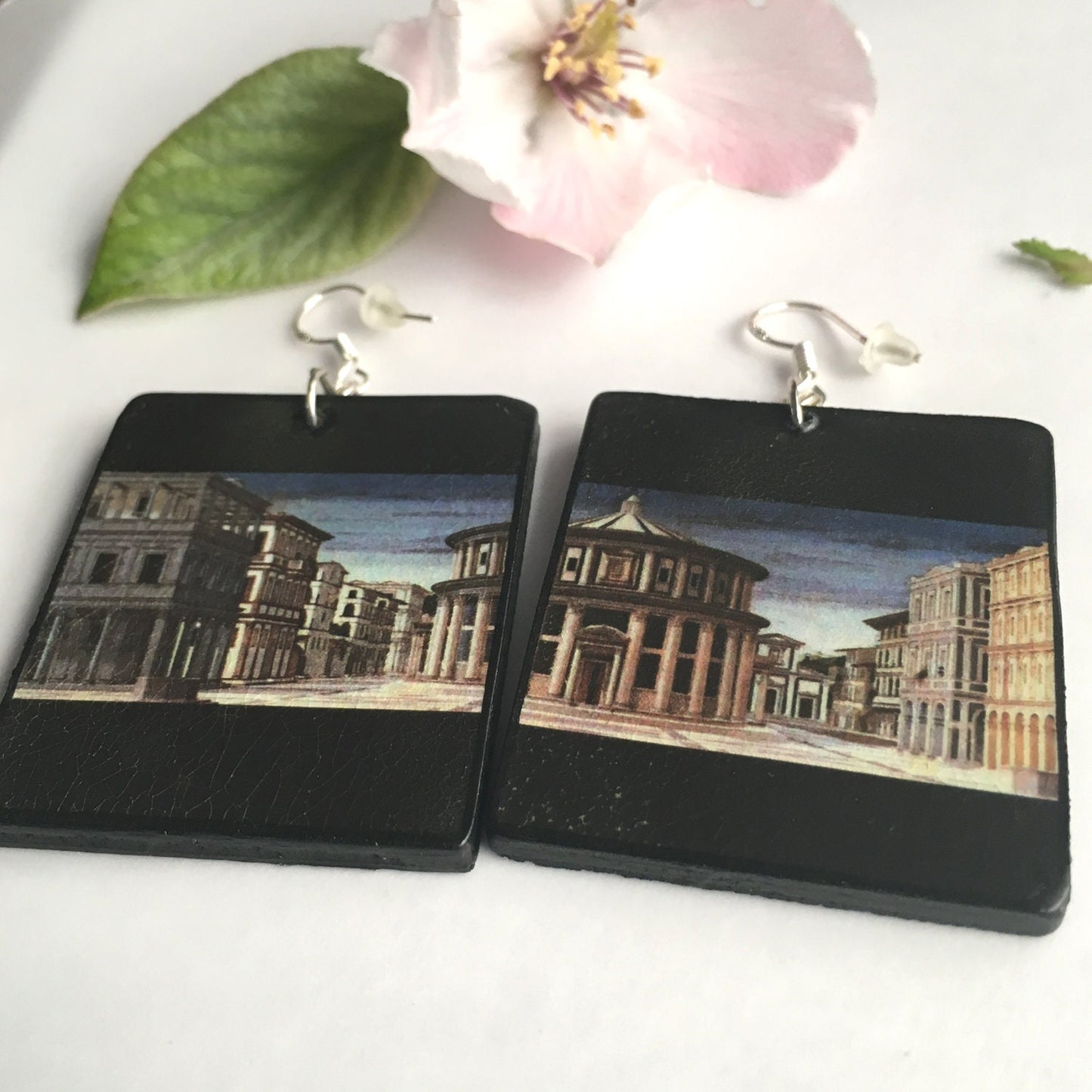 Mismatched art Earrings. Architecture jewellery gift. Wooden unusual earrings.