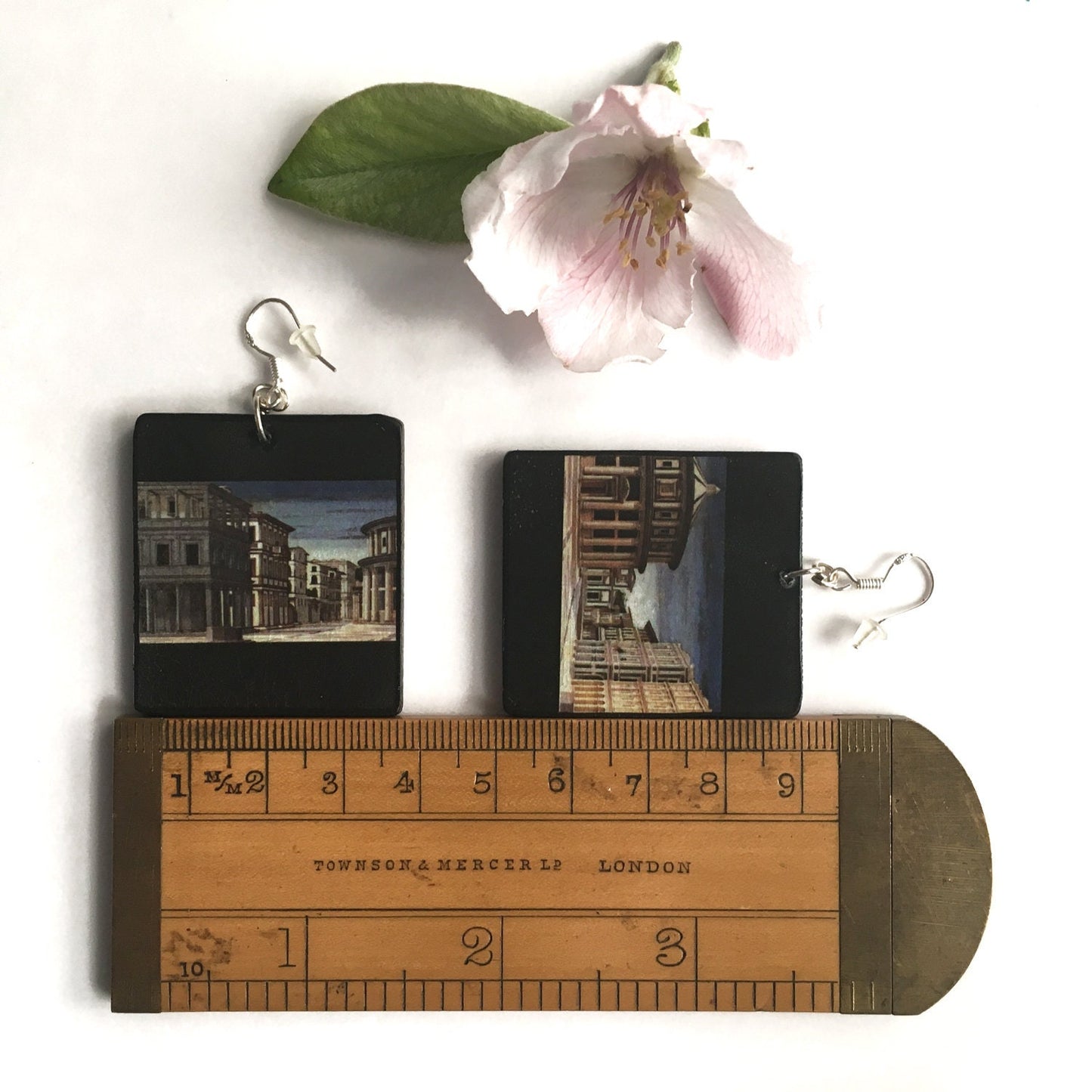 Mismatched art Earrings. Architecture jewellery gift. Wooden unusual earrings.