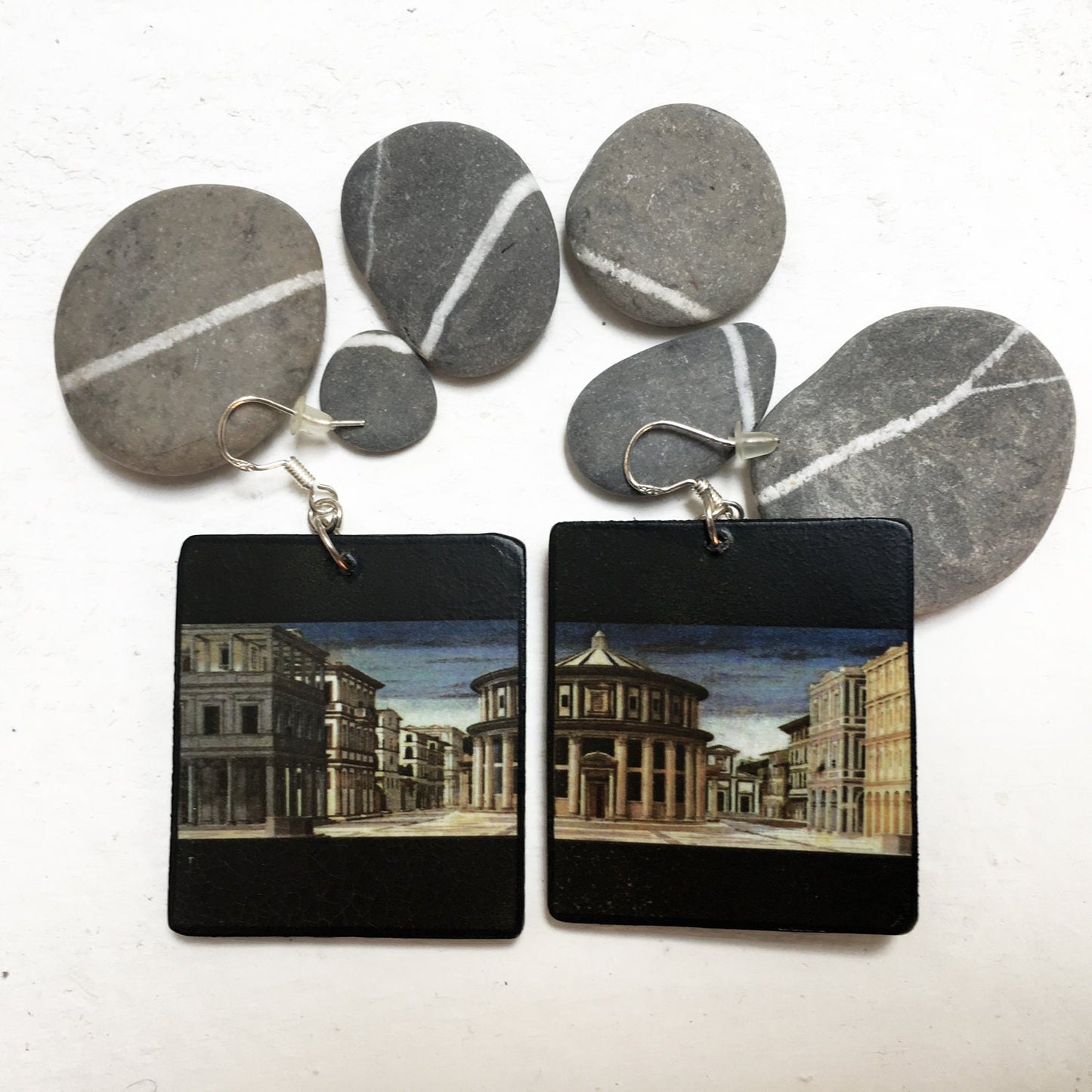 Mismatched art Earrings. Architecture jewellery gift. Wooden unusual earrings.