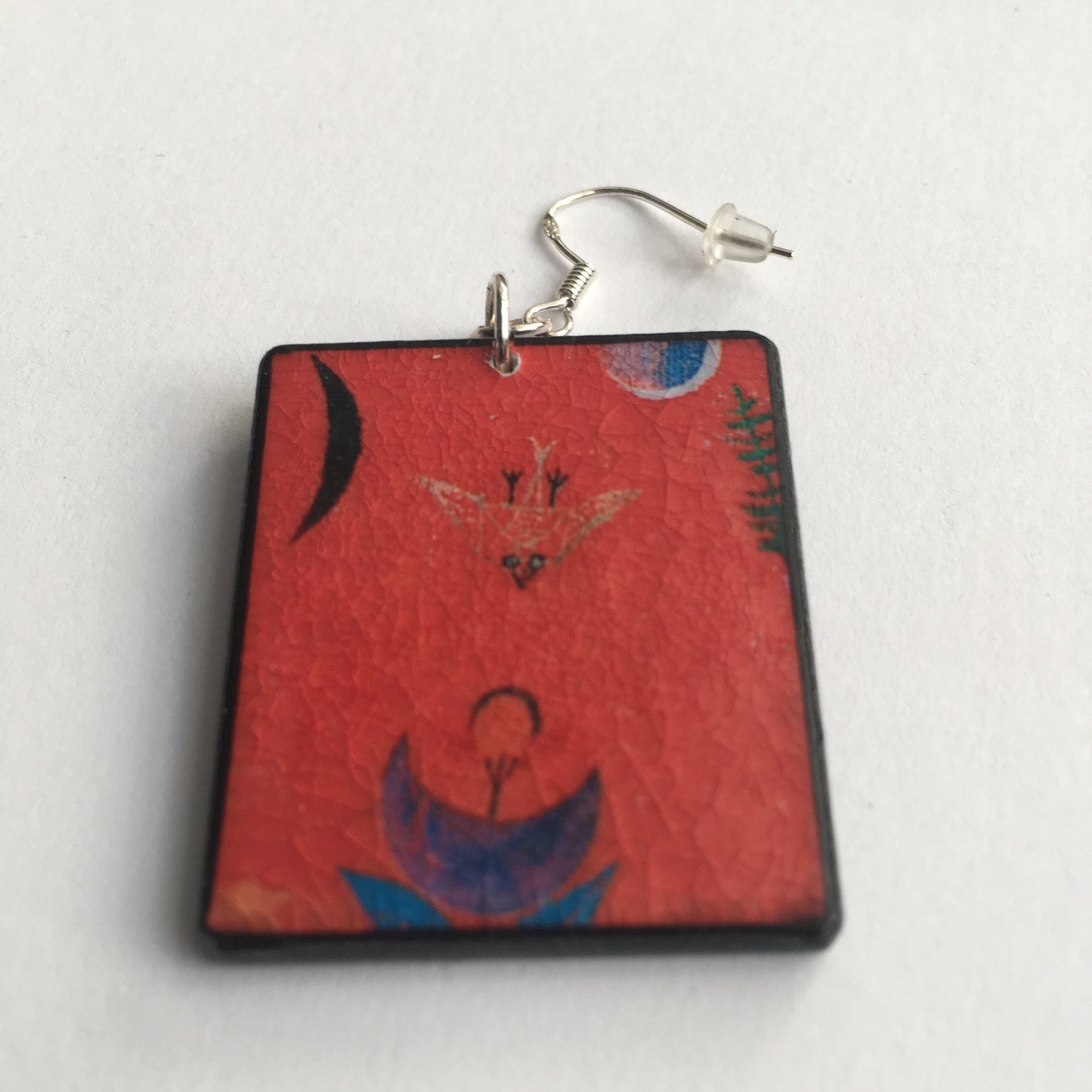 Mismatched Art Wooden Earrings. Flower Myth Paul Klee. Unique gift for wife.