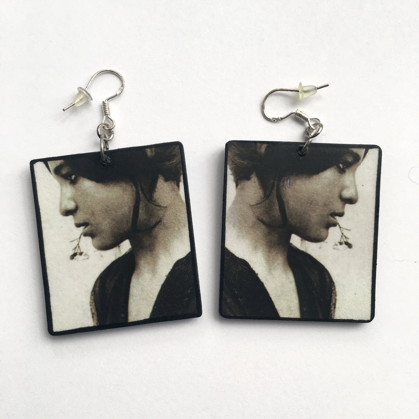 Symmetrical mismatched Art Earrings, Wood and real silver hooks. Inspired by Wilhelm von Gloeden.
