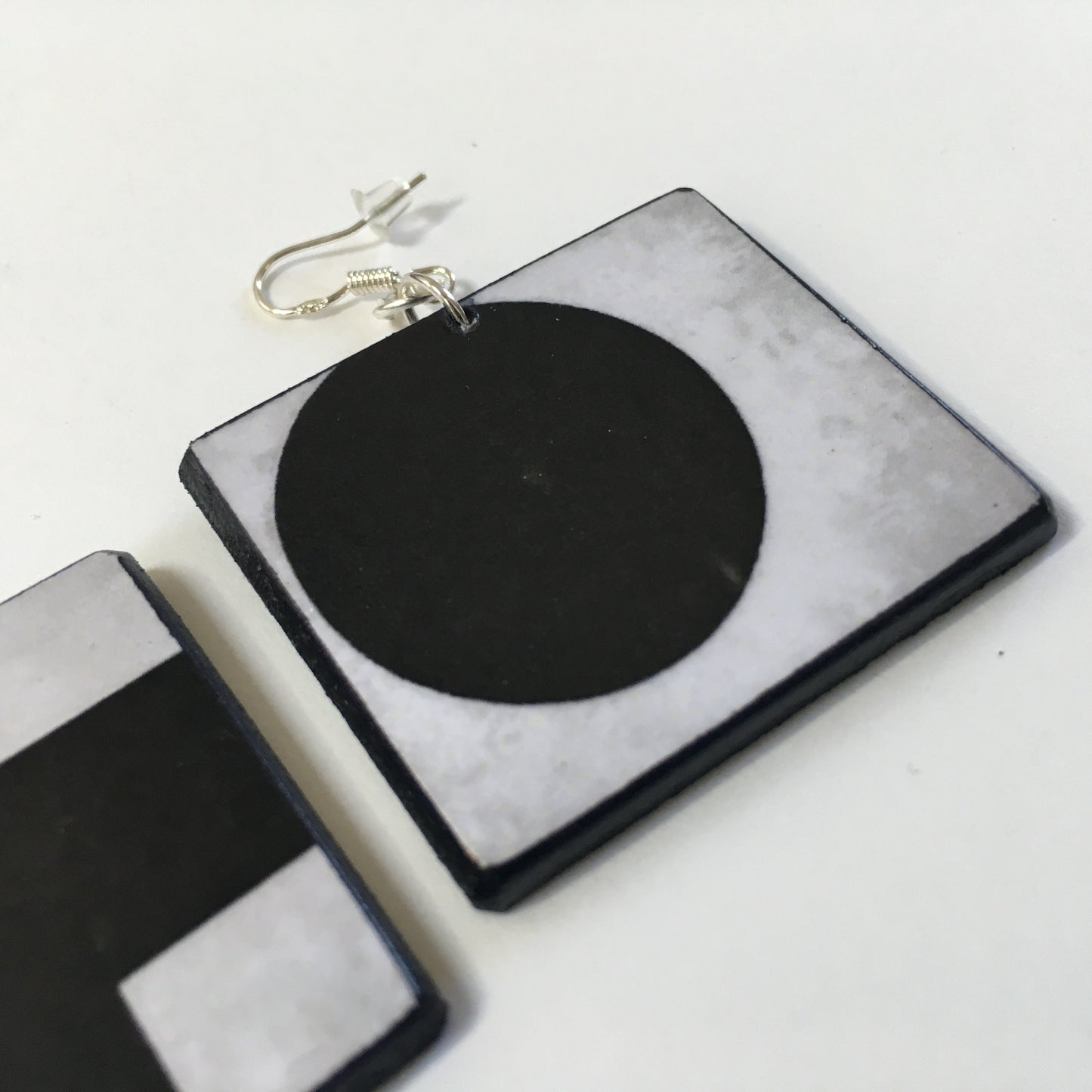 Kazimir Malevich, mismatched earrings, Statement art earrings on sustainable wood. black and white earrings with art detail. Black Cross and Black Circle art painting. Obljewellery artsy gift.