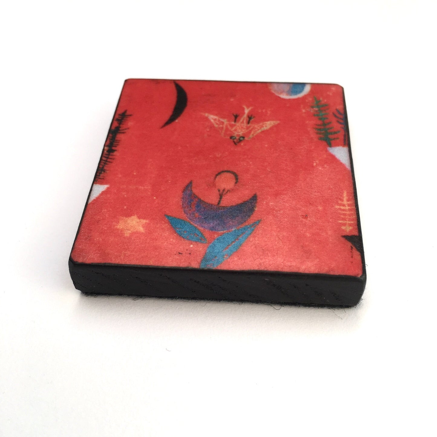 Paul Klee art brooch. Modernist brooch, Wooden square, unique brooch.