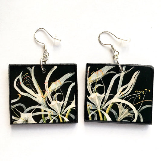 Mary Delany, sustainable wooden earrings. Artsy gift earrings.