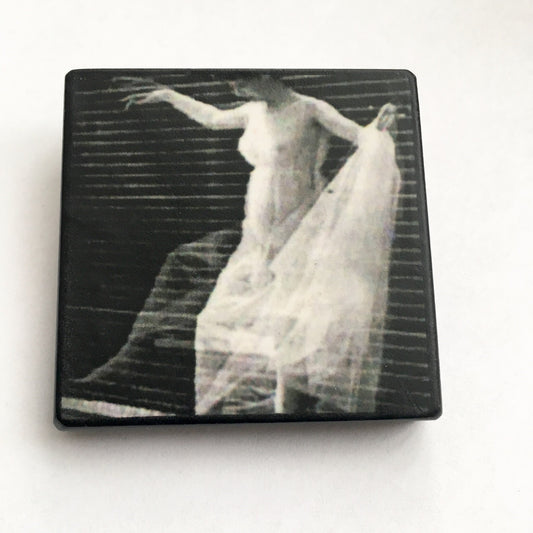 Wooden artsy brooch. Muybridge photo art, quirky unique gift.