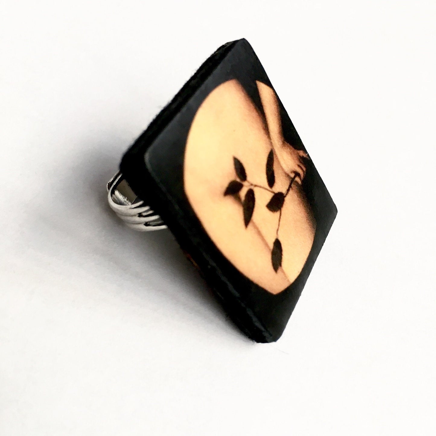 Large Wood Quirky Ring. Unique Artsy adjustable Ring. Renaissance art jewellery.