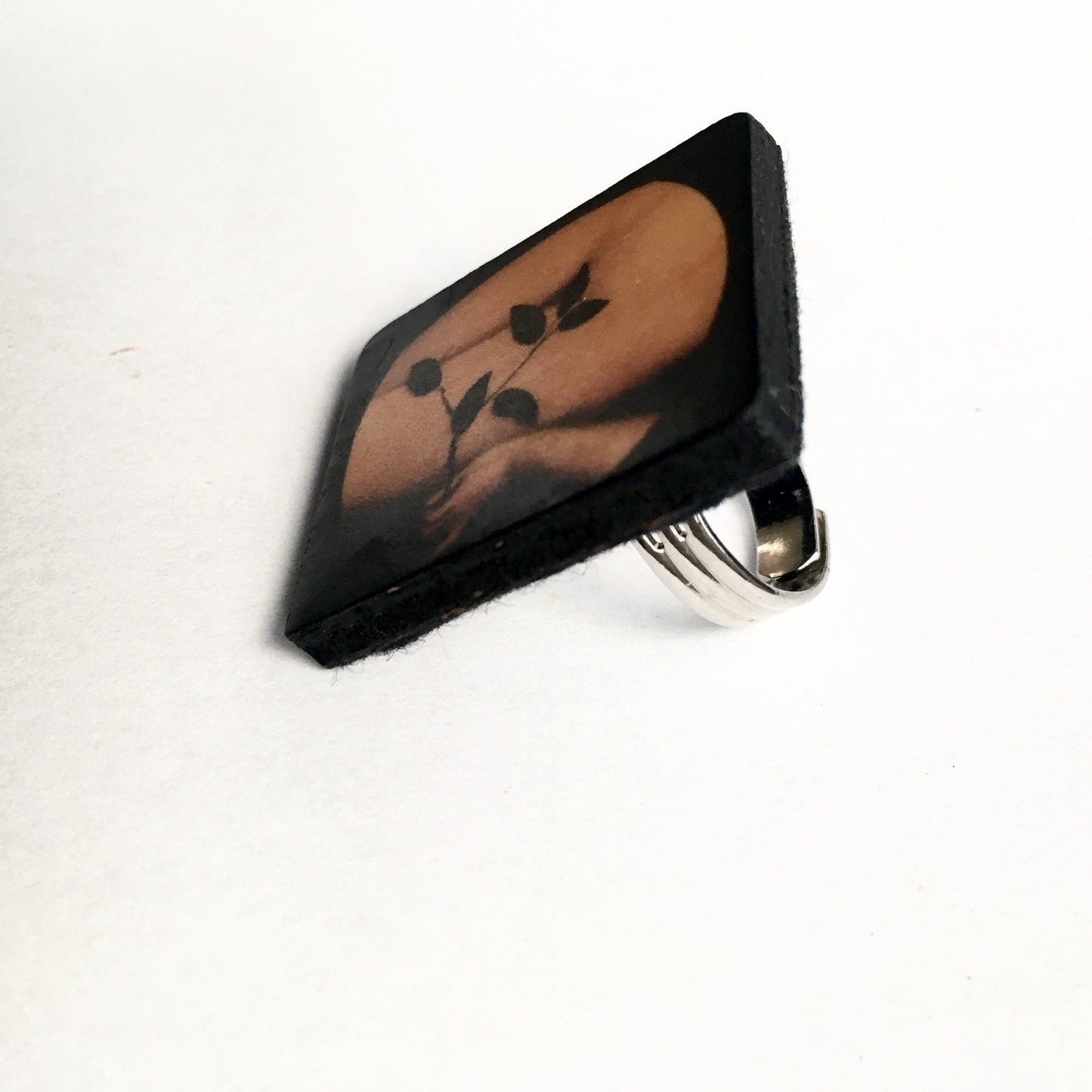 Large Wood Quirky Ring. Unique Artsy adjustable Ring. Renaissance art jewellery.