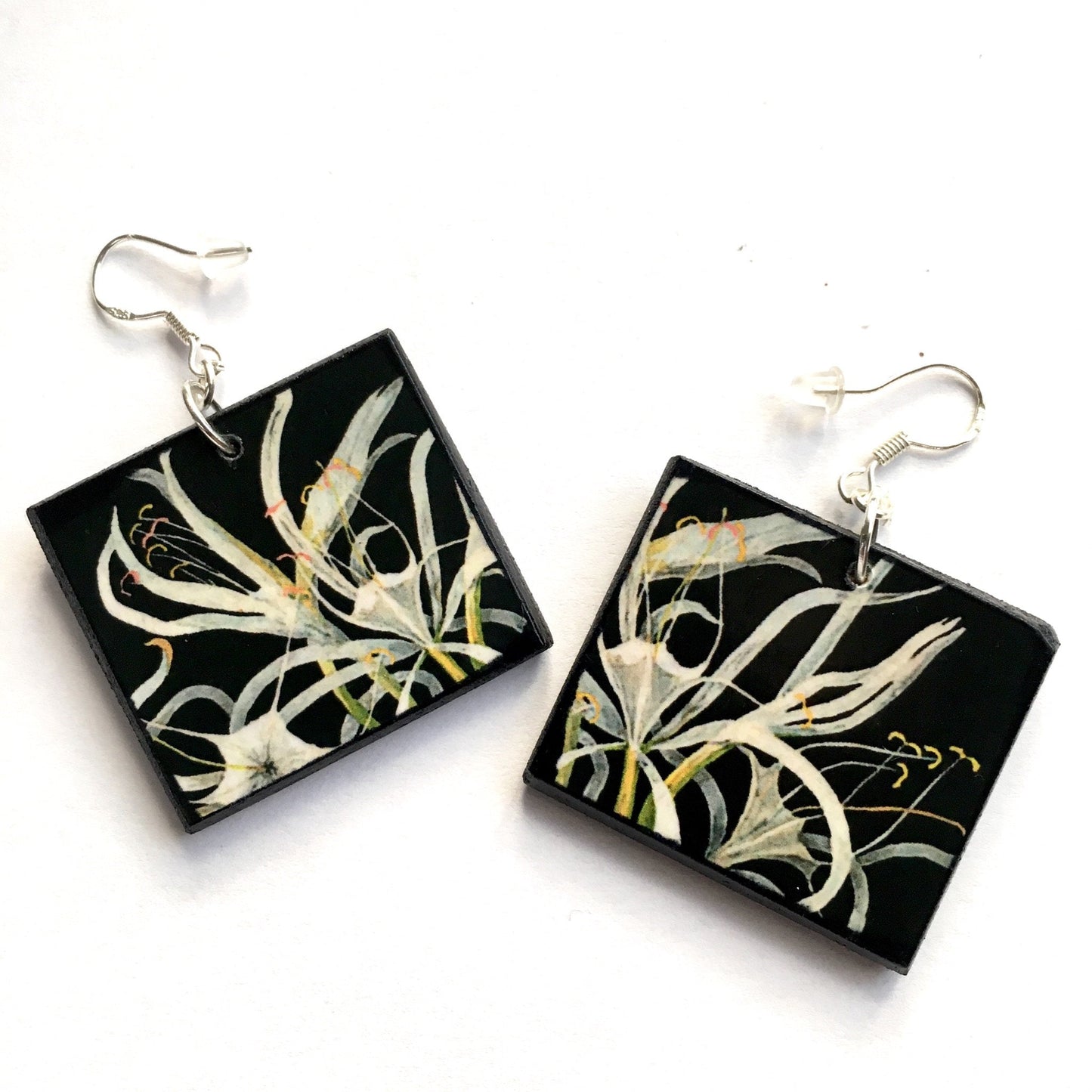 Mary Delany, sustainable wooden earrings. Artsy gift earrings.