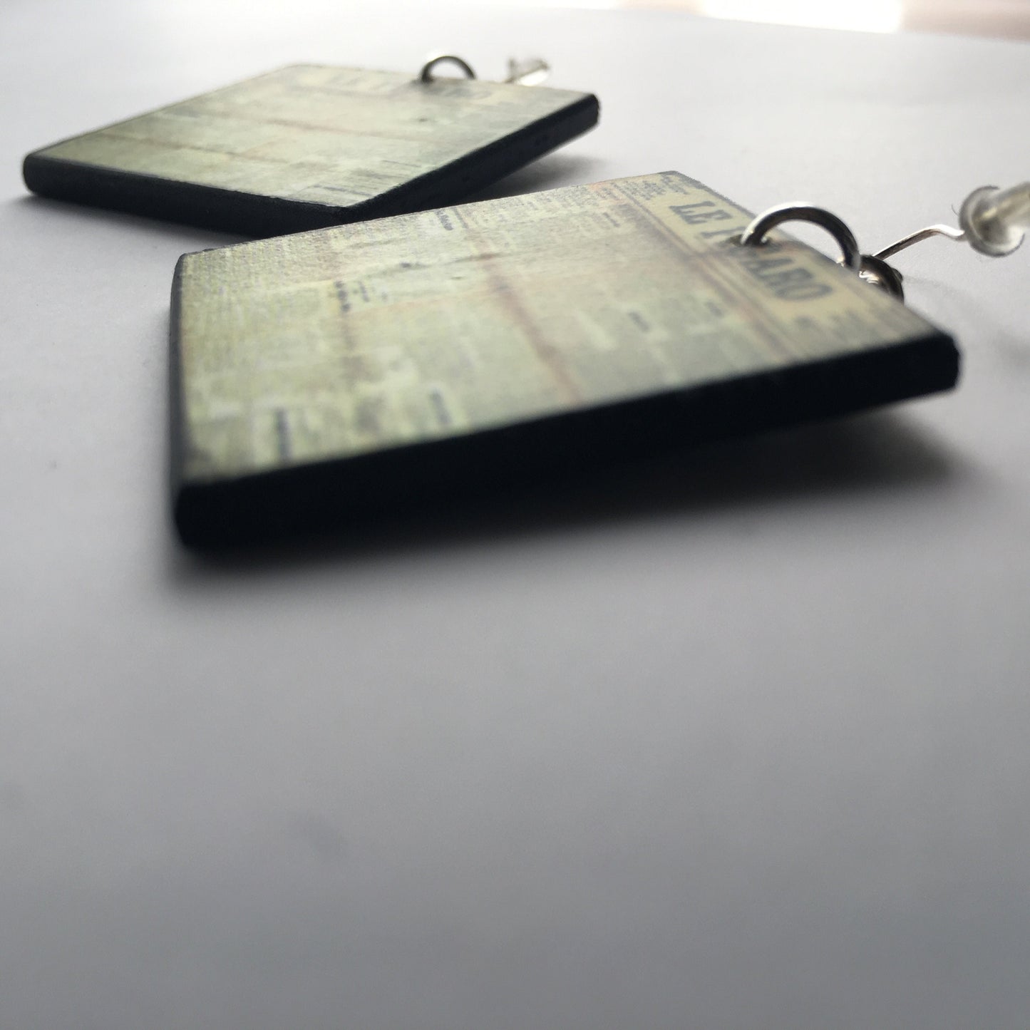 Funky, wooden and sterling silver hooks earrings. Le figaro aesthetic earrings.