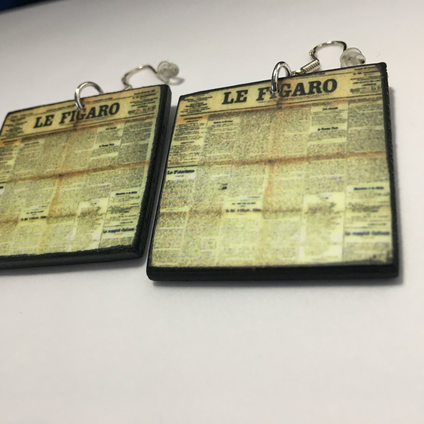 Funky, wooden and sterling silver hooks earrings. Le figaro aesthetic earrings.