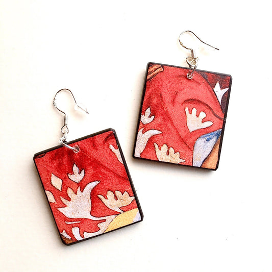 Paul Gauguin earrings. White flowers, fine art gift . Mismatched earrings