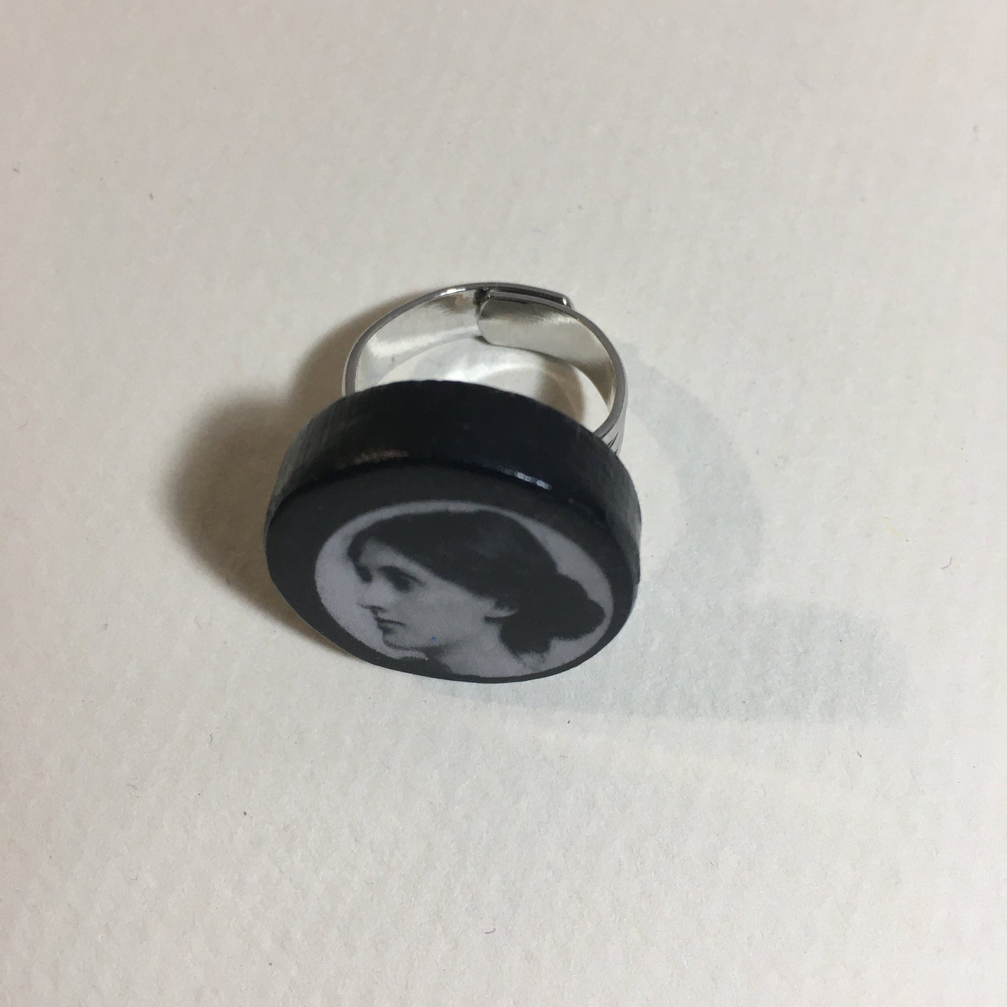 Virginia Woolf gift. Feminist gift, quirky wooden round ring.