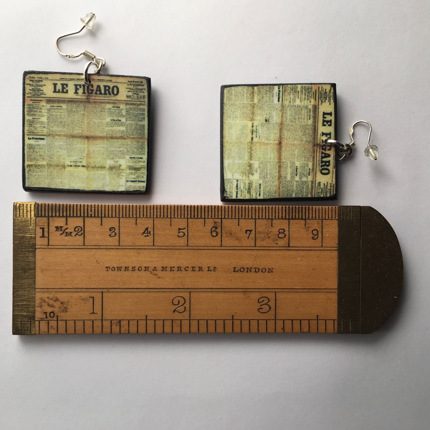 Funky, wooden and sterling silver hooks earrings. Le figaro aesthetic earrings.