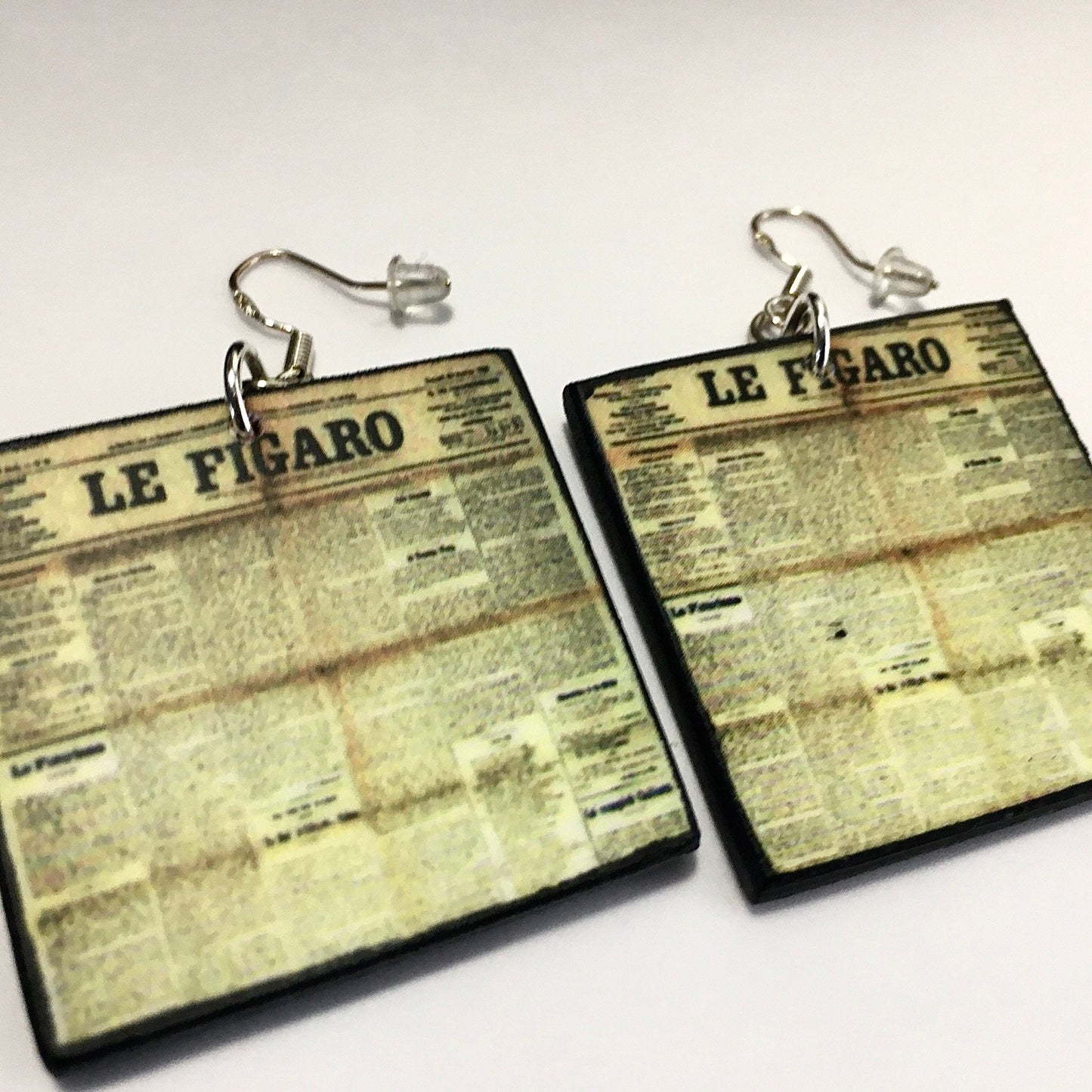 Funky, wooden and sterling silver hooks earrings. Le figaro aesthetic earrings.