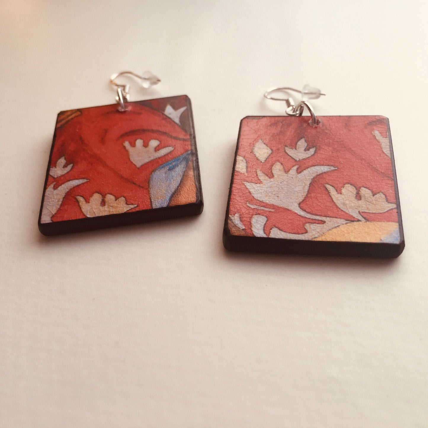 Paul Gauguin earrings. White flowers, fine art gift . Mismatched earrings