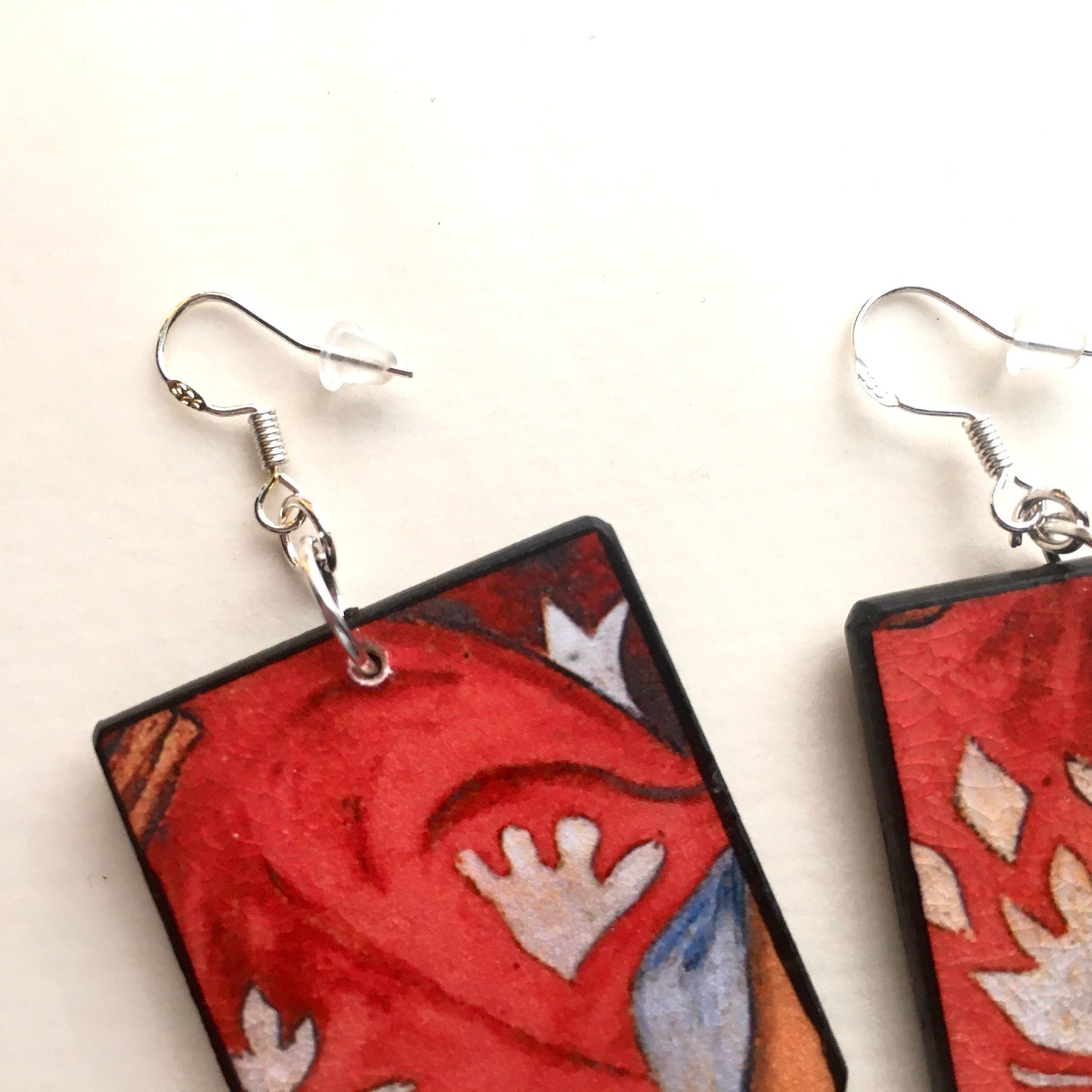 Paul Gauguin earrings. White flowers, fine art gift . Mismatched earrings
