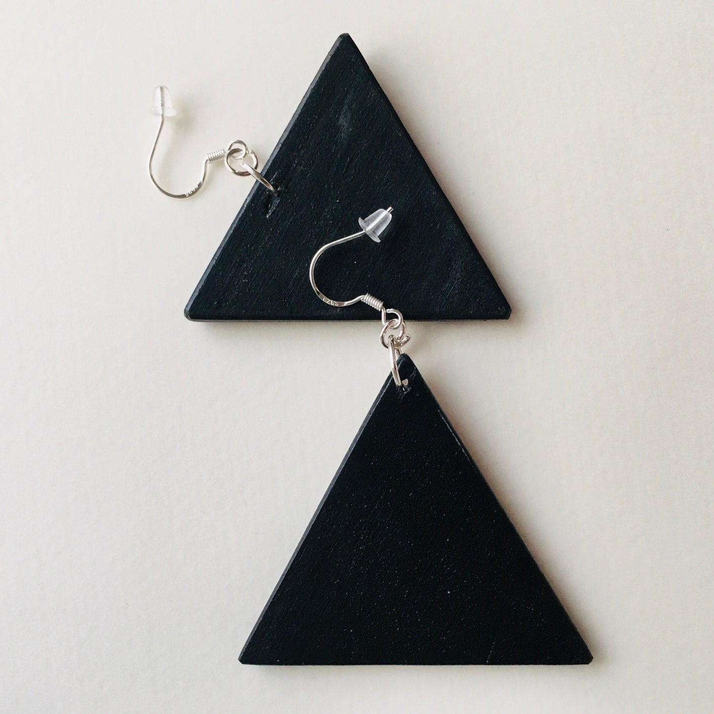 bach side in black of these wood earrings with sterlin silver hooks created by Obljewellery shop.