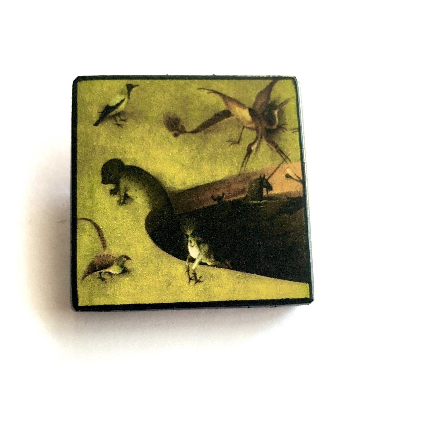 Professionally handmade art brooch, finished with a pin back, silver plated steel, nickel free. This eccentric brooch for men and women is approx 4.3 cm x 4.3 cmx 5 mm.