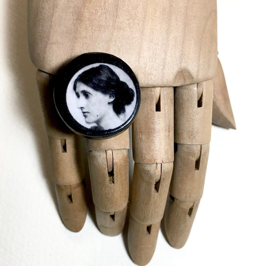 Virginia Woolf gift. Feminist gift, quirky wooden round ring.