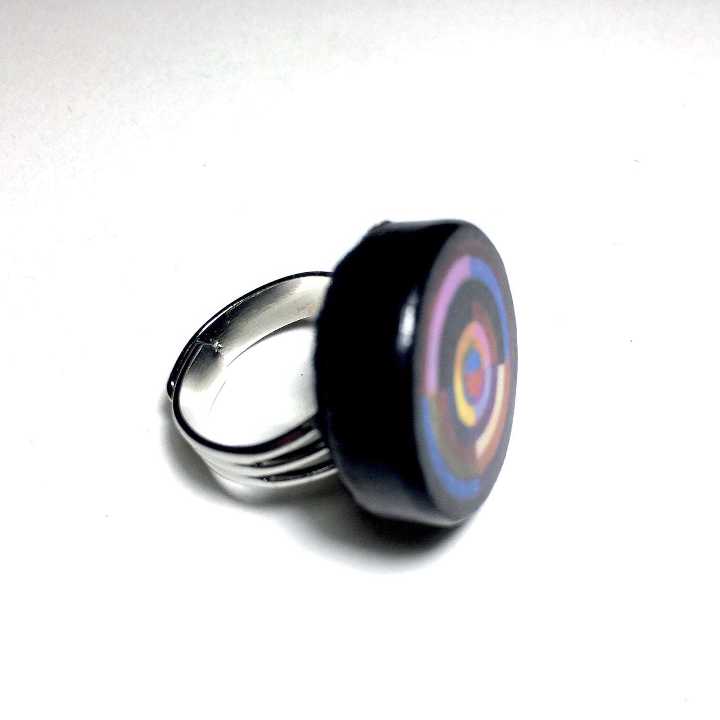 Robert Delaunay Geometric art wood ring. Quirky big ring. Abstract jewellery.
