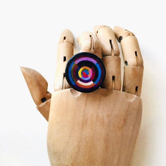 Robert Delaunay Geometric art wood ring. Quirky big ring. Abstract jewellery.