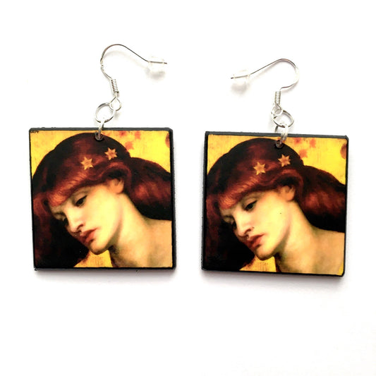 Wearable art earrings, sustainable wood and sterling silver hooks. Long distance gift. Mother birthday gift.