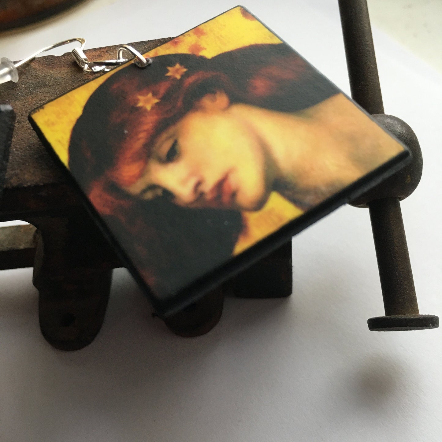 Wearable art earrings, sustainable wood and sterling silver hooks. Long distance gift. Mother birthday gift.