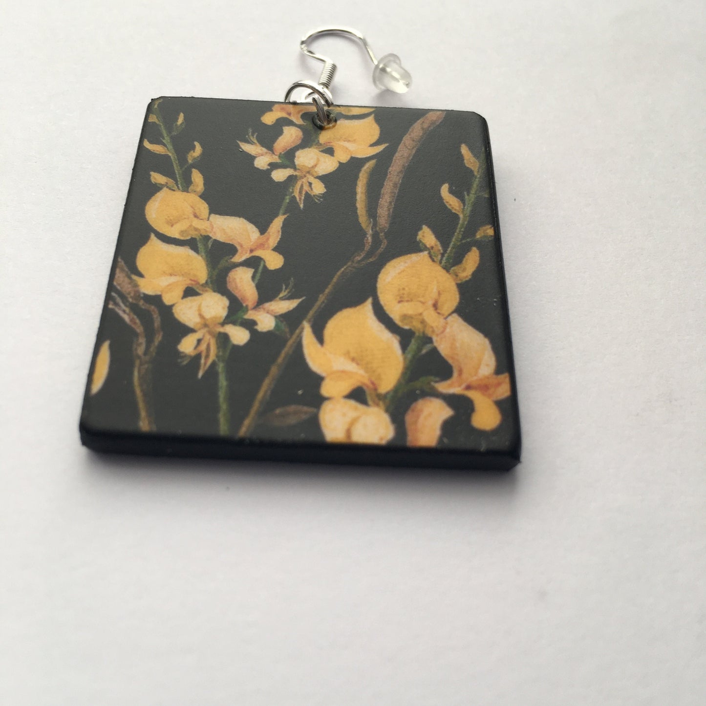Artsy, asymmetrical floral earrings. Obljewellery inspired by artist Mary Delany ,botanical art, wooden and sterling silver earrings.