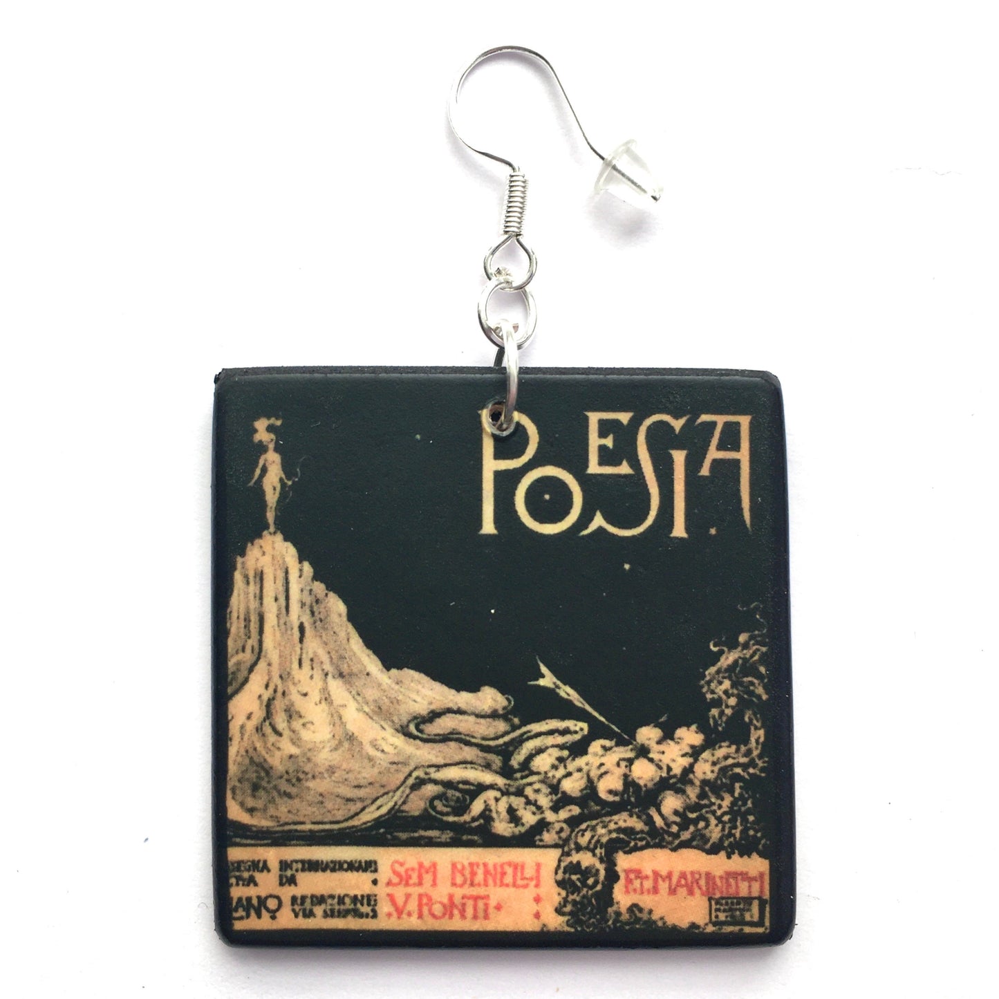 Poem book mismatched earrings. Italian Marinetti art cover.