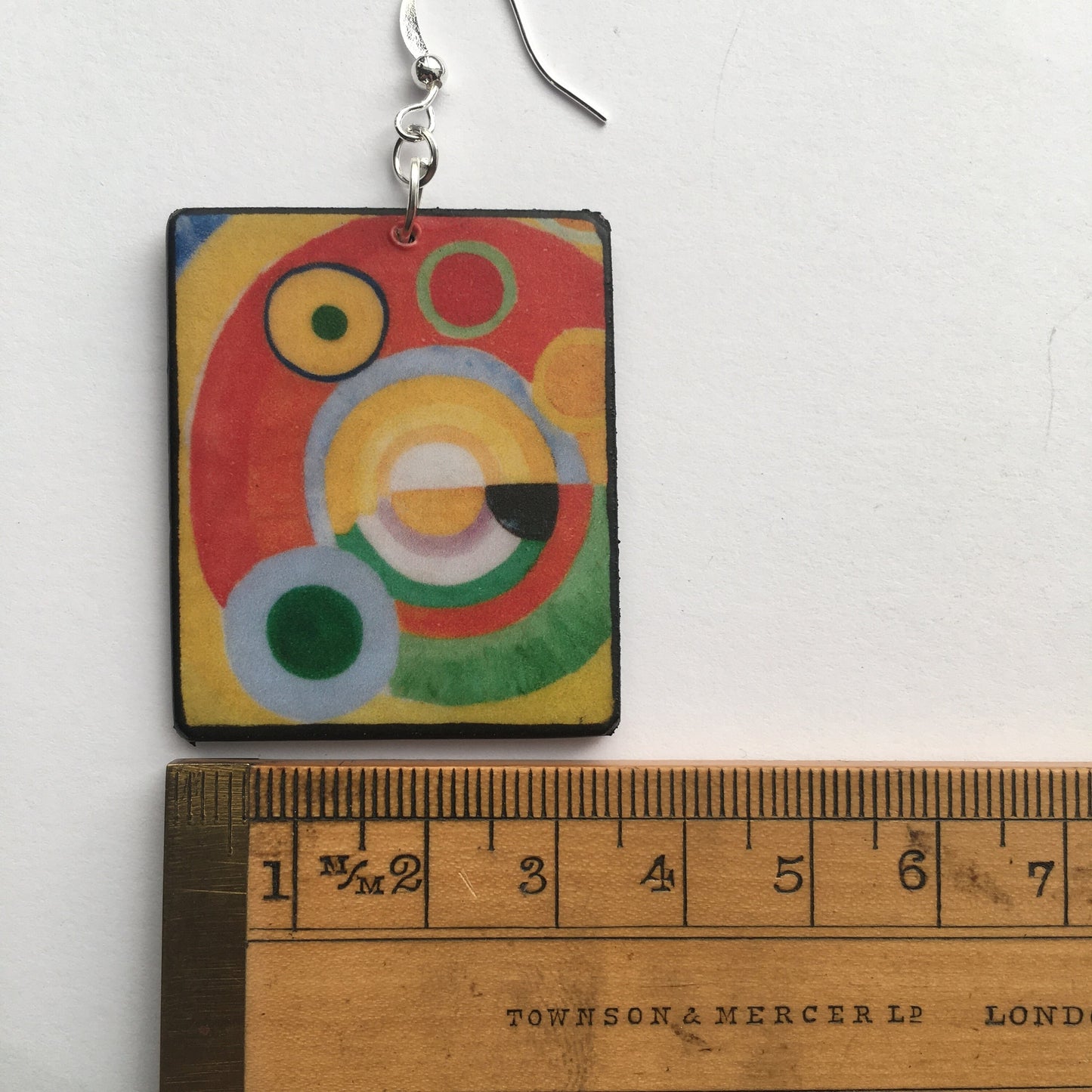 Delaunay, mismatched, asymmetrical art earrings.
