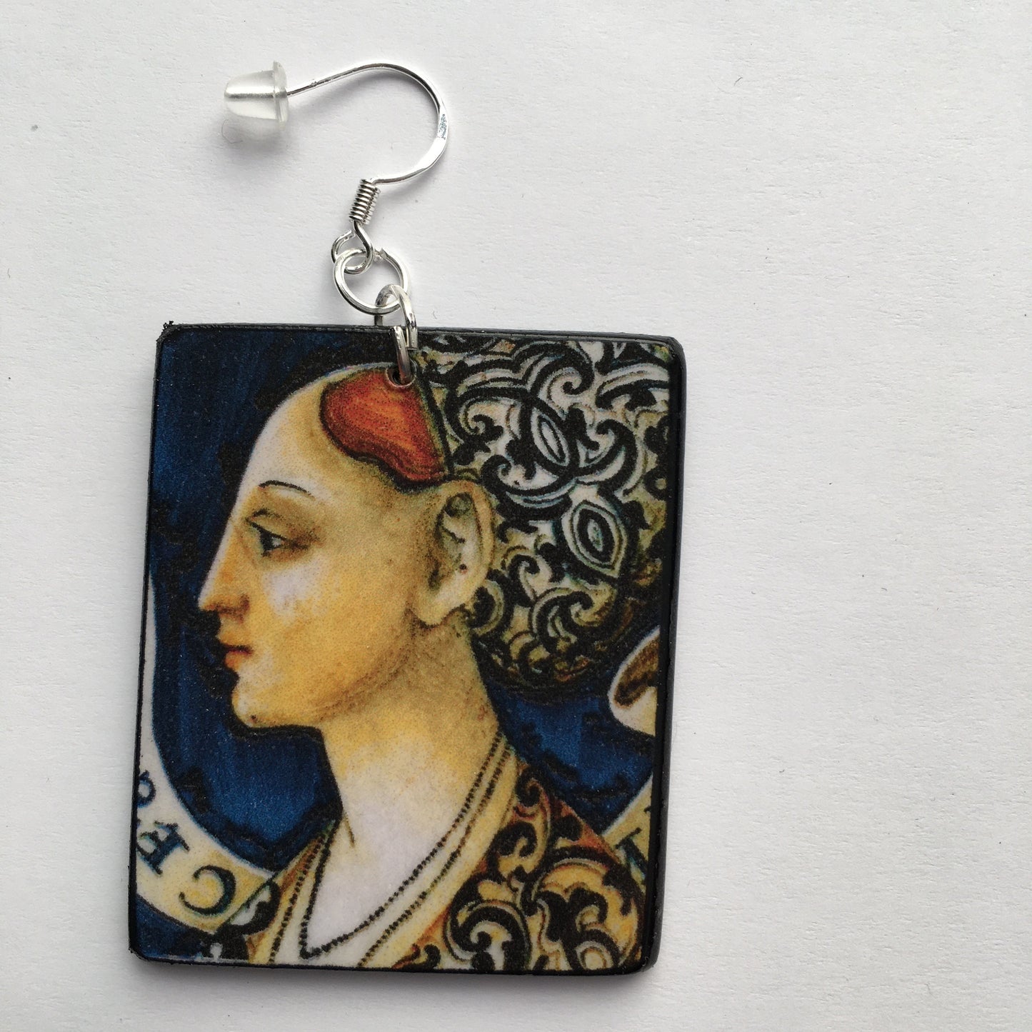 Wooden aesthetic earrings. Italian ceramic art Renaissance painting. Christmas mom gift.