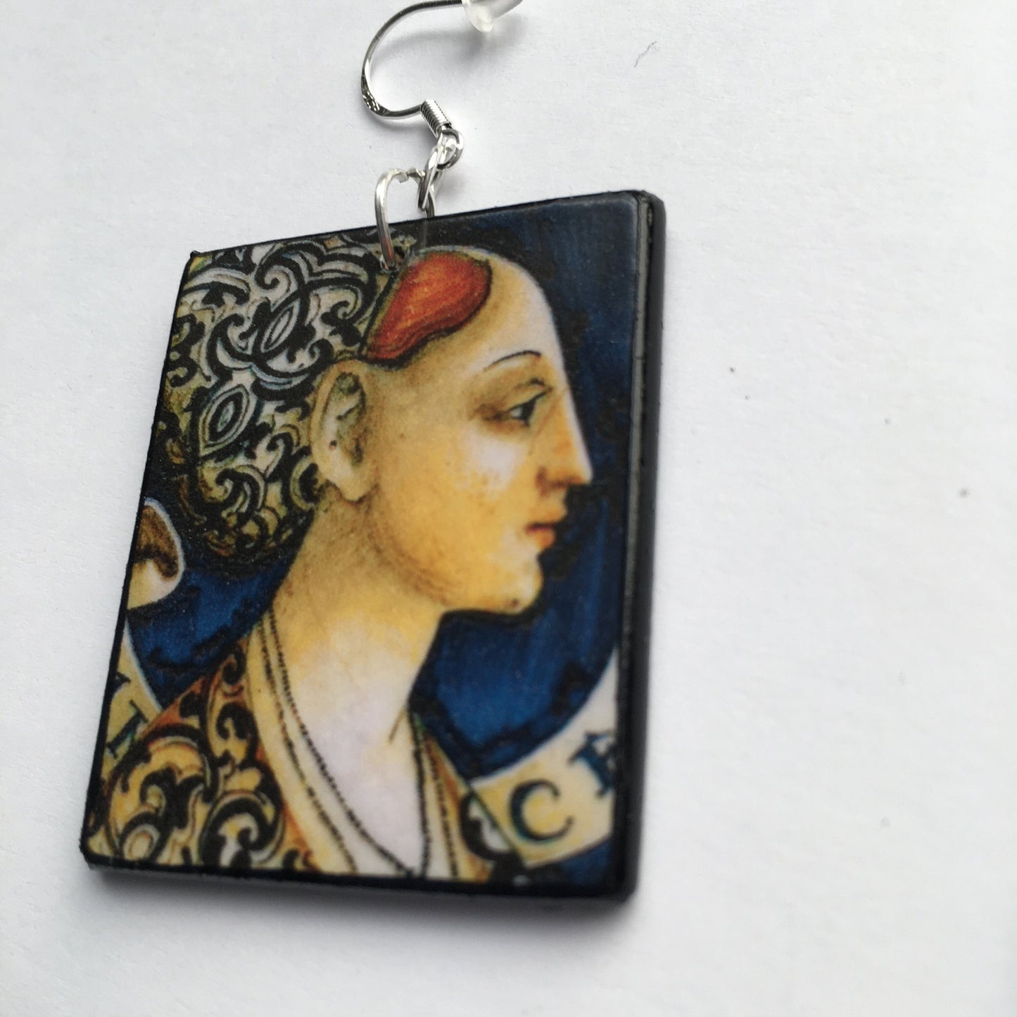 Wooden aesthetic earrings. Italian ceramic art Renaissance painting. Christmas mom gift.