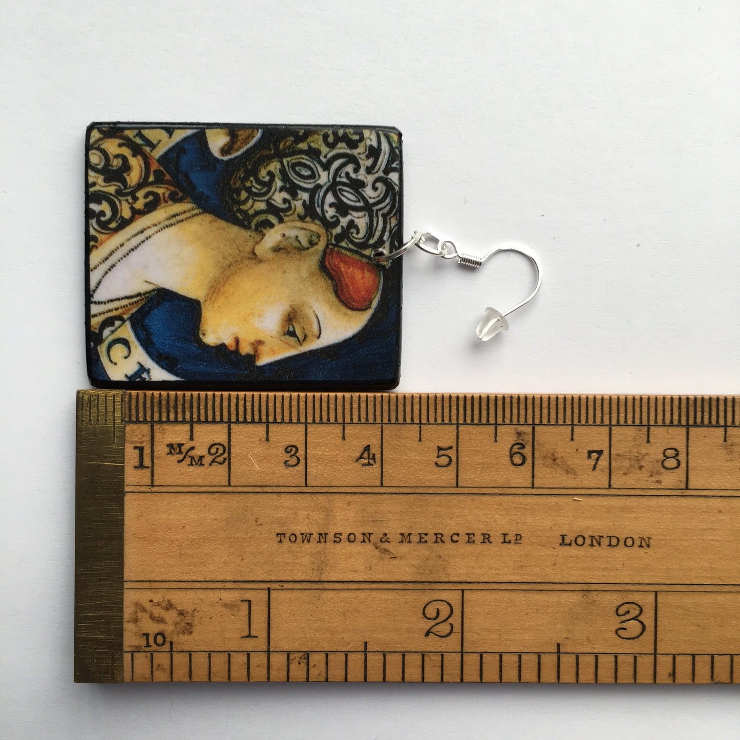 Wooden aesthetic earrings. Italian ceramic art Renaissance painting. Christmas mom gift.