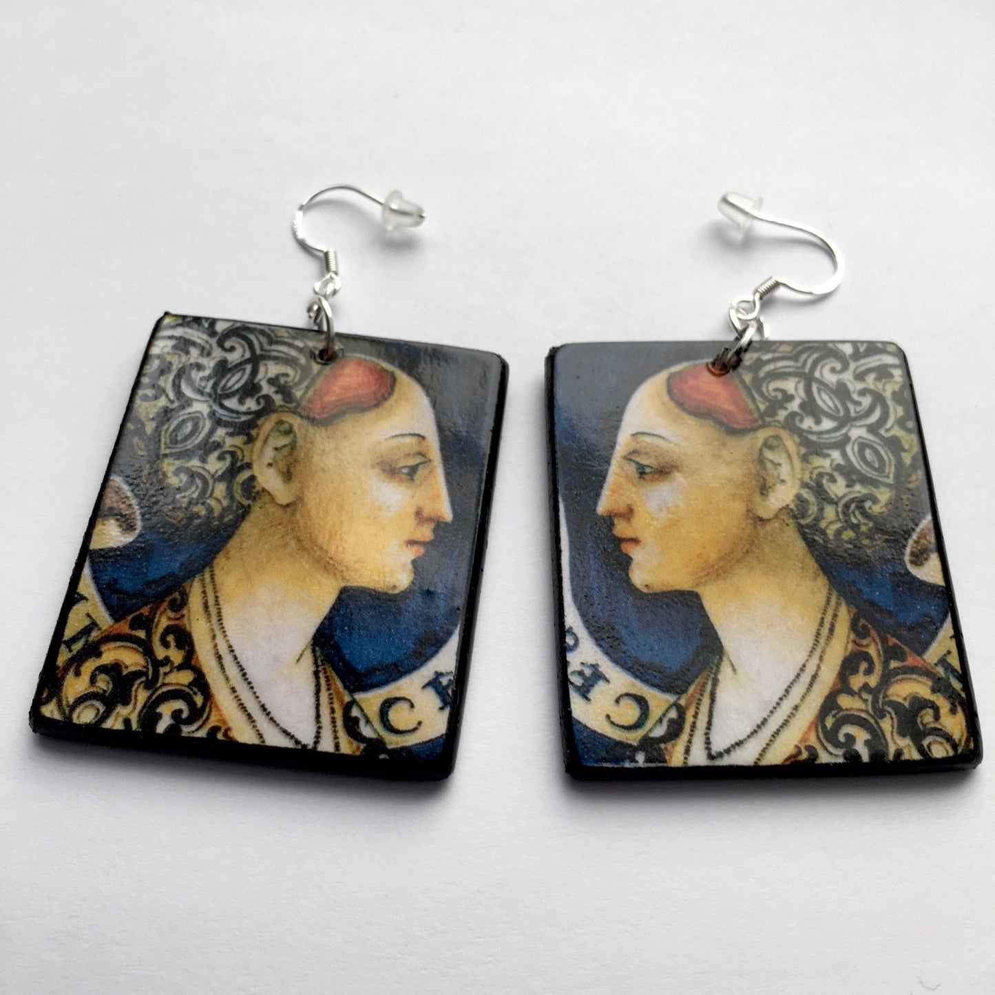 Wooden aesthetic earrings. Italian ceramic art Renaissance painting. Christmas mom gift.