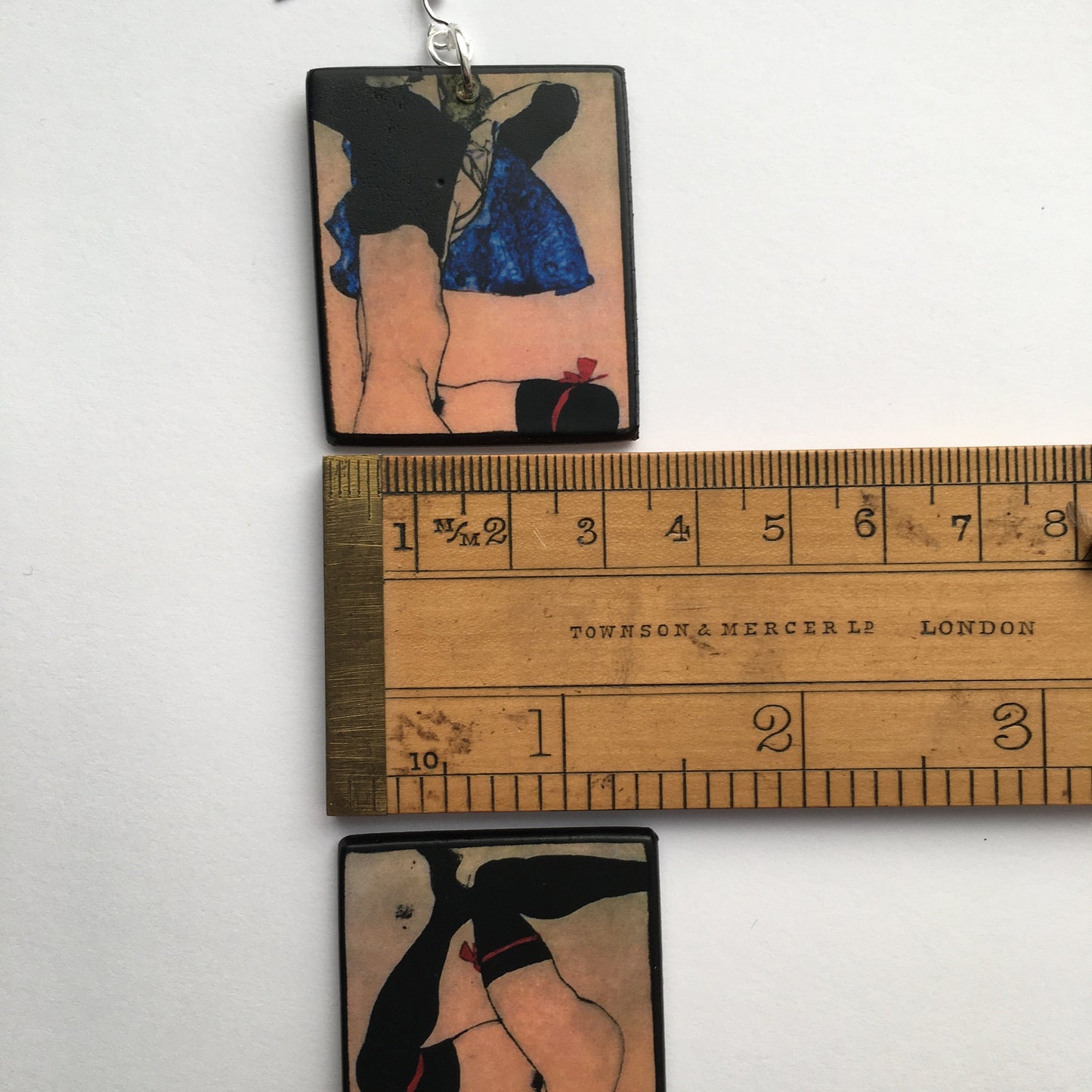 Egon Schiele famous artist painting on top of these quirky wooden art earrings. Eccentric earrings gift for her. Sustainable wood statement earrings.
