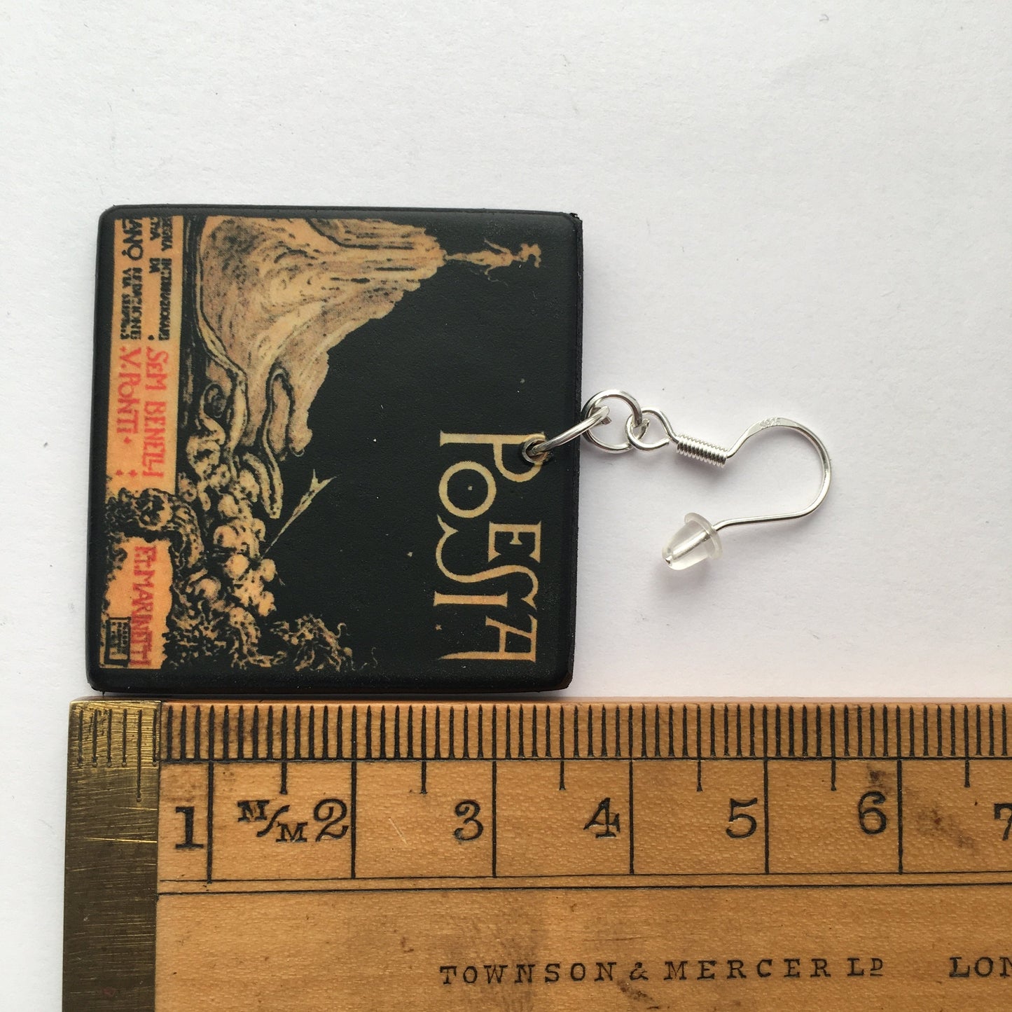 Poem book mismatched earrings. Italian Marinetti art cover.