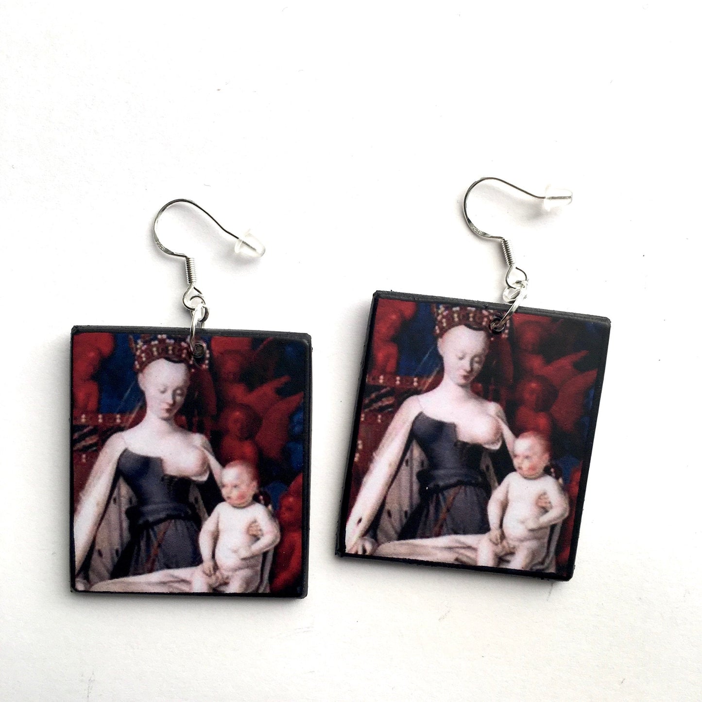 Madonna and child, sustainable wood and sterling earrings. Inspiration art . Mother gift.