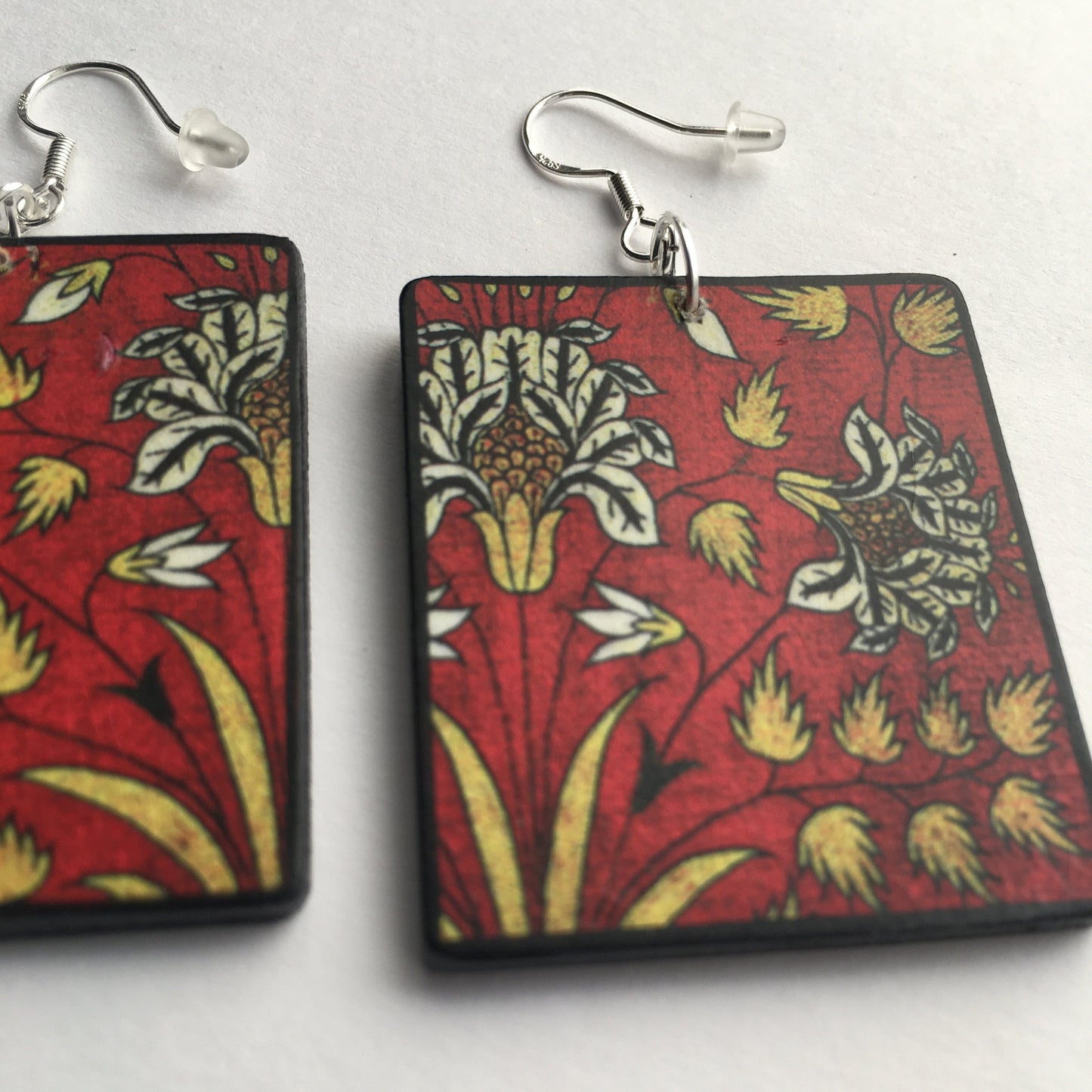 Wooden, geometric flower, art earrings. Gift for mom.