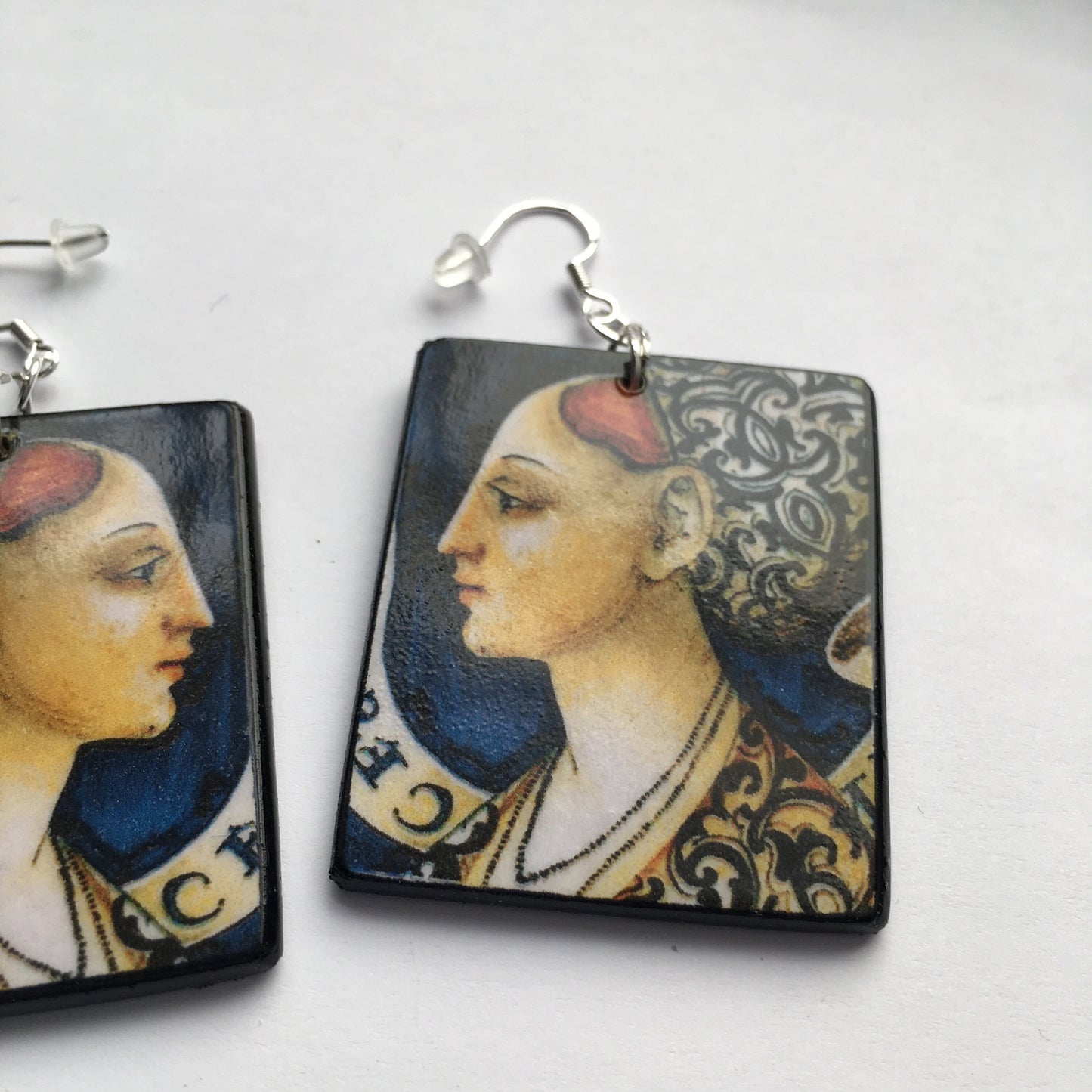 Wooden aesthetic earrings. Italian ceramic art Renaissance painting. Christmas mom gift.