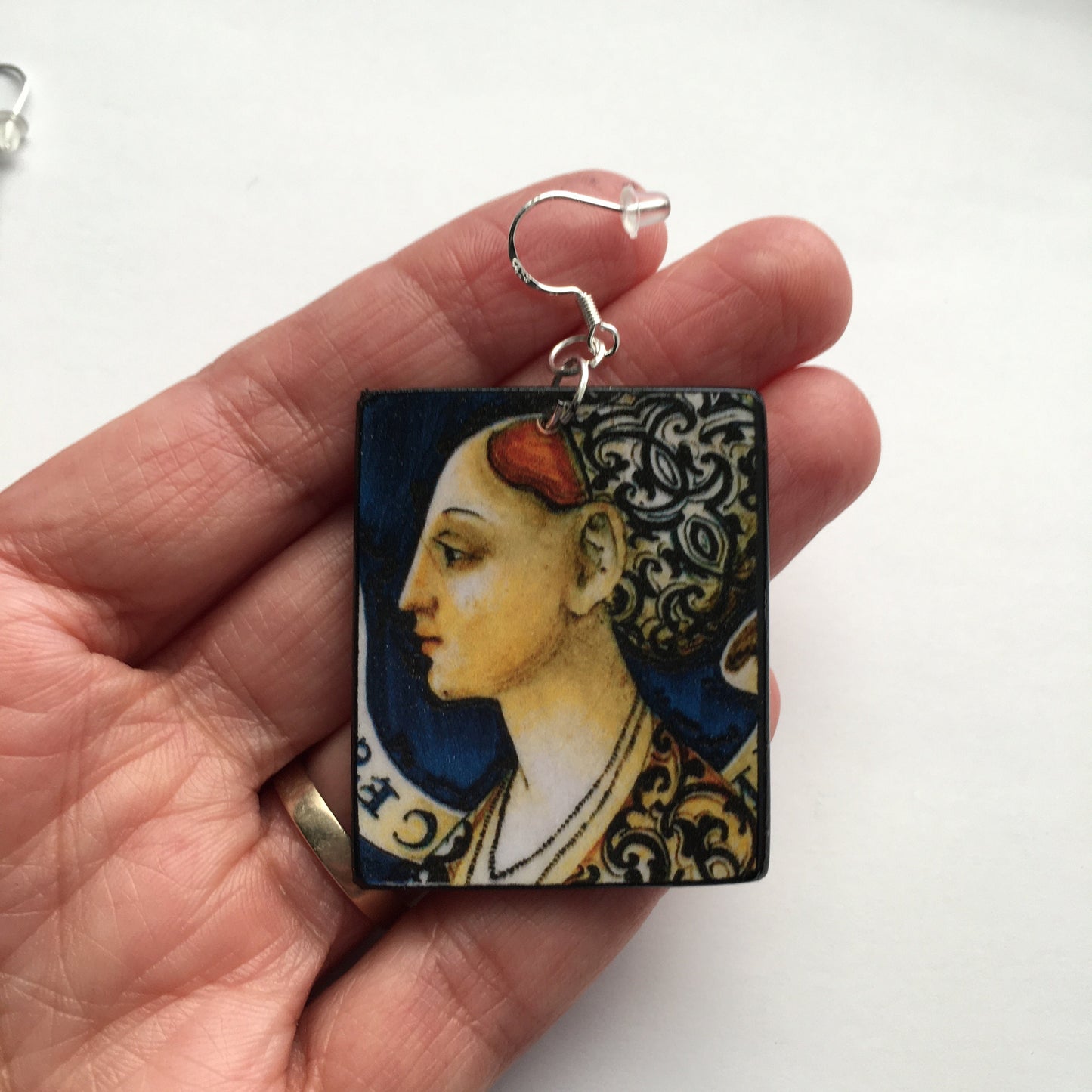 Wooden aesthetic earrings. Italian ceramic art Renaissance painting. Christmas mom gift.
