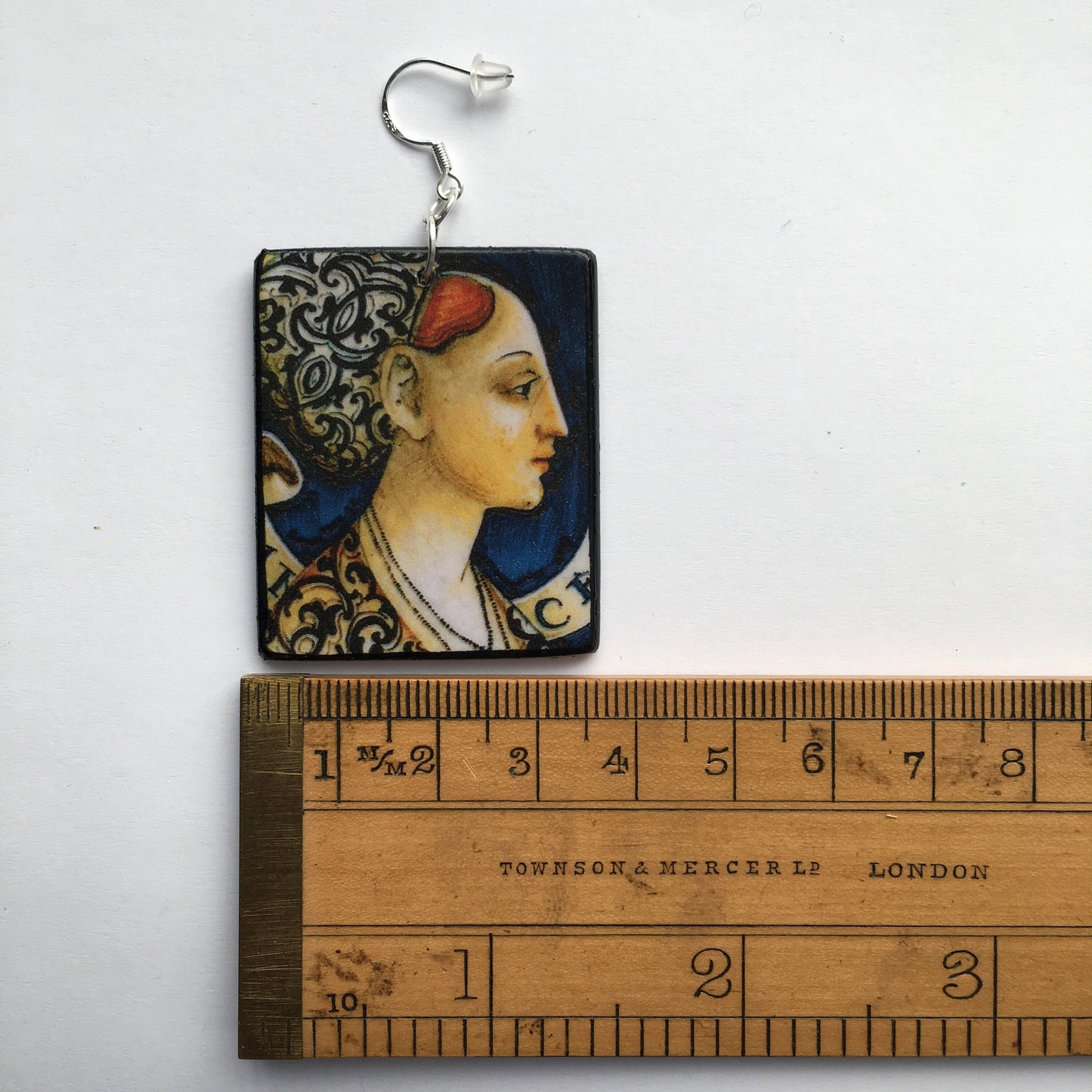 Wooden aesthetic earrings. Italian ceramic art Renaissance painting. Christmas mom gift.