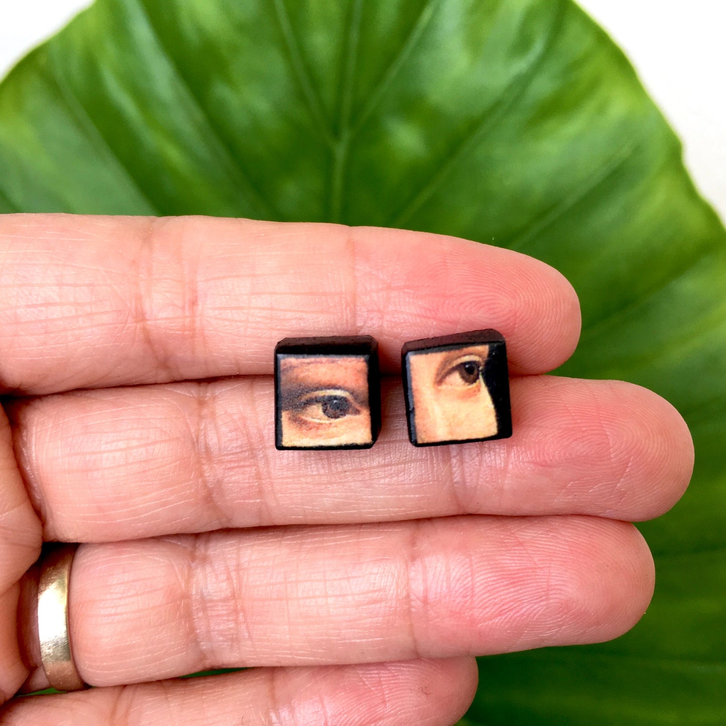 Leonardo da Vinci, sterling silver and wood earrings.