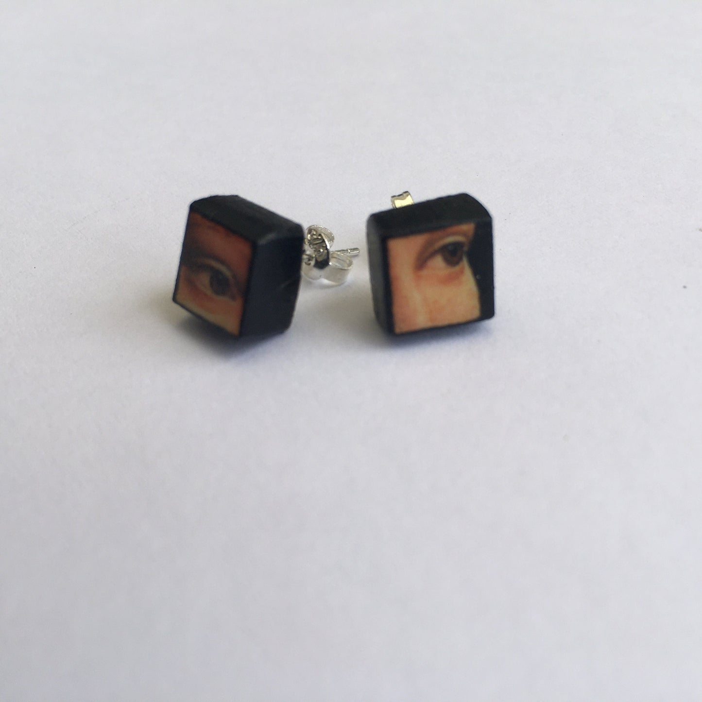 Leonardo da Vinci, sterling silver and wood earrings.