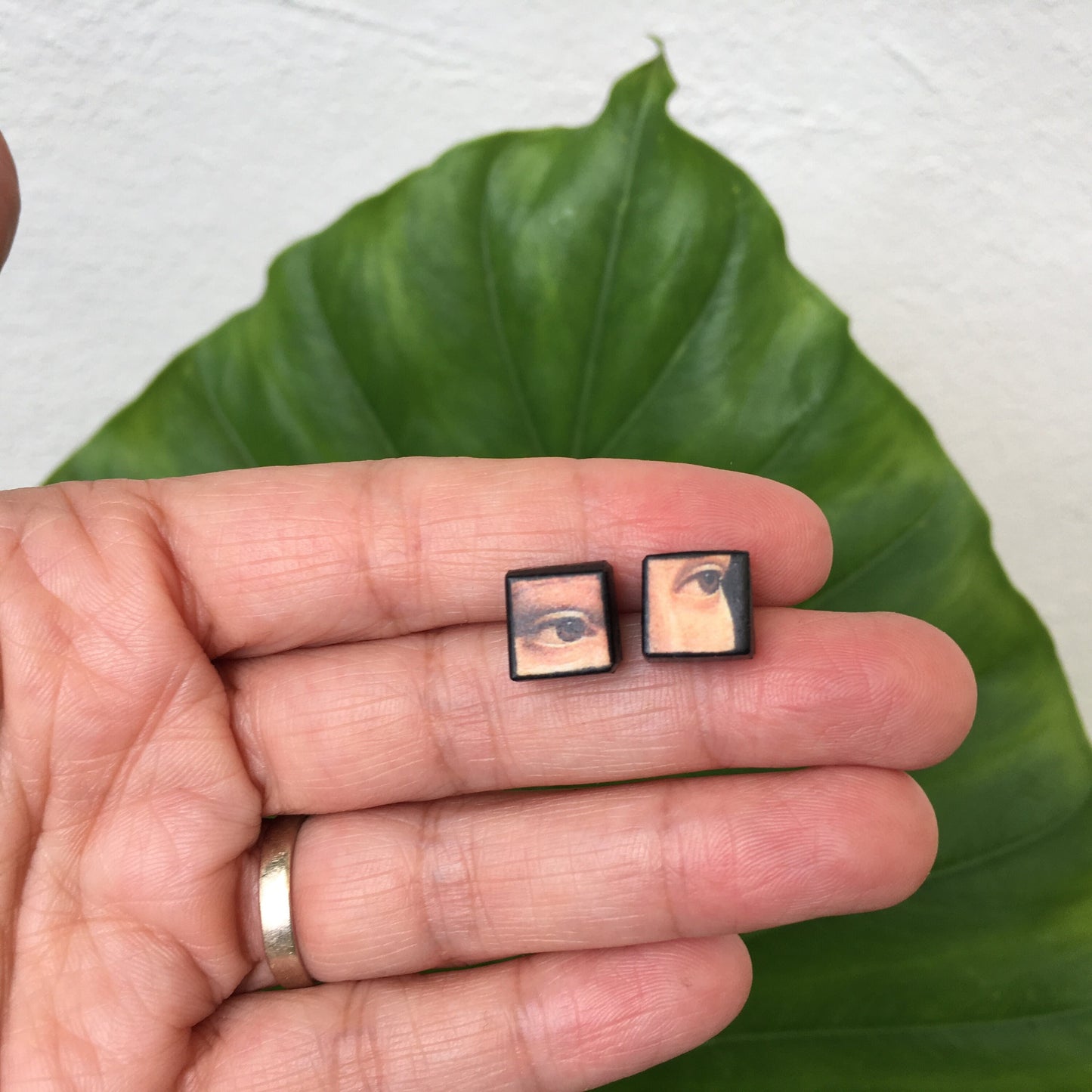 Leonardo da Vinci, sterling silver and wood earrings.